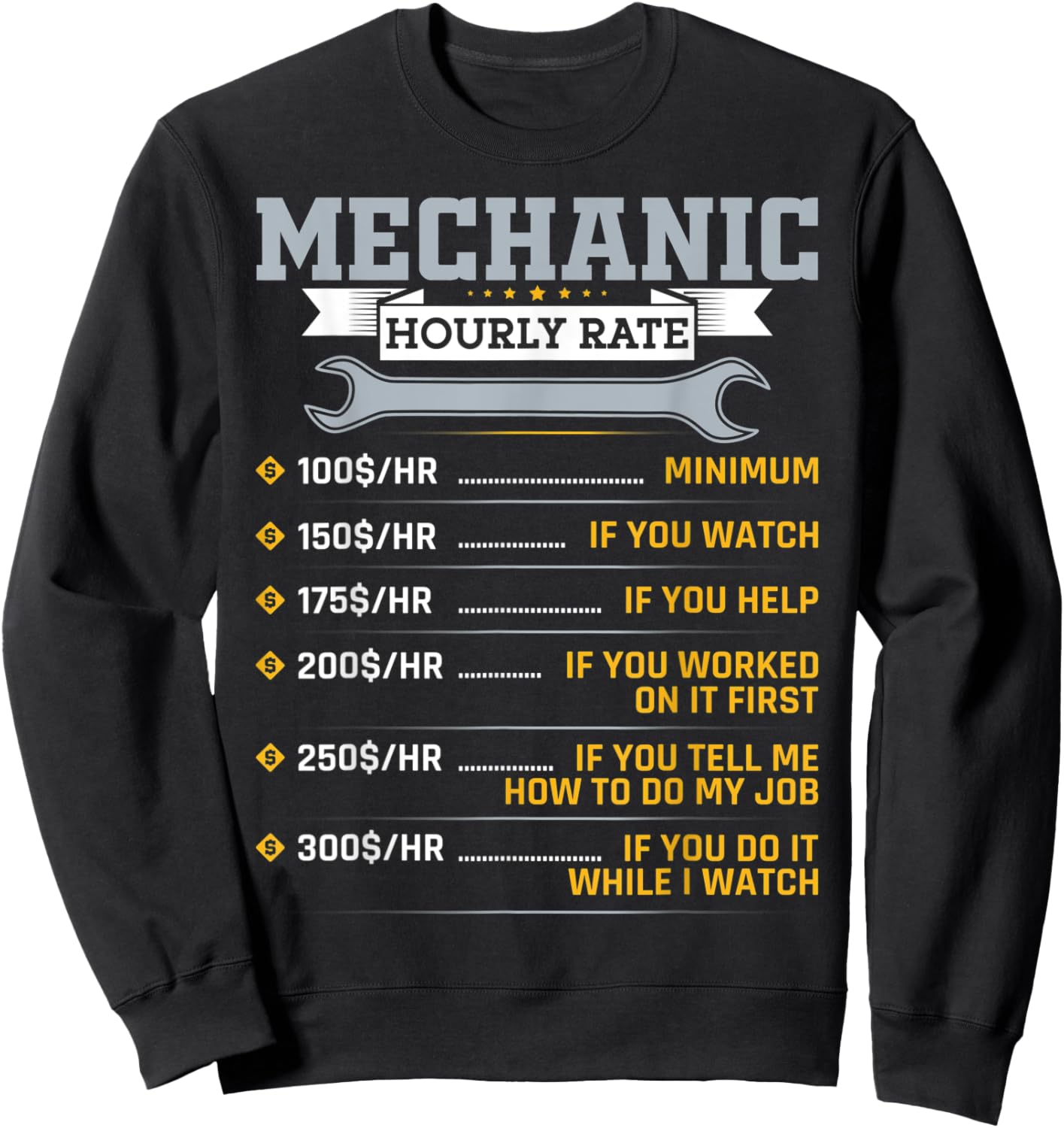 Funny Mechanic Hourly Rate Car Mechanic Car Guy Sweatshirt - Sweatshirt | Black