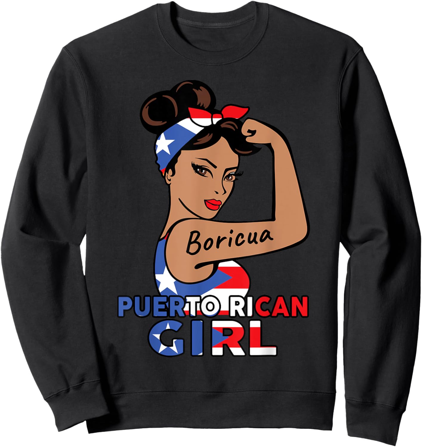 Boricua Puerto Rican Girl Shirt Women Puerto Rico Flag Mom Sweatshirt - Sweatshirt | Black