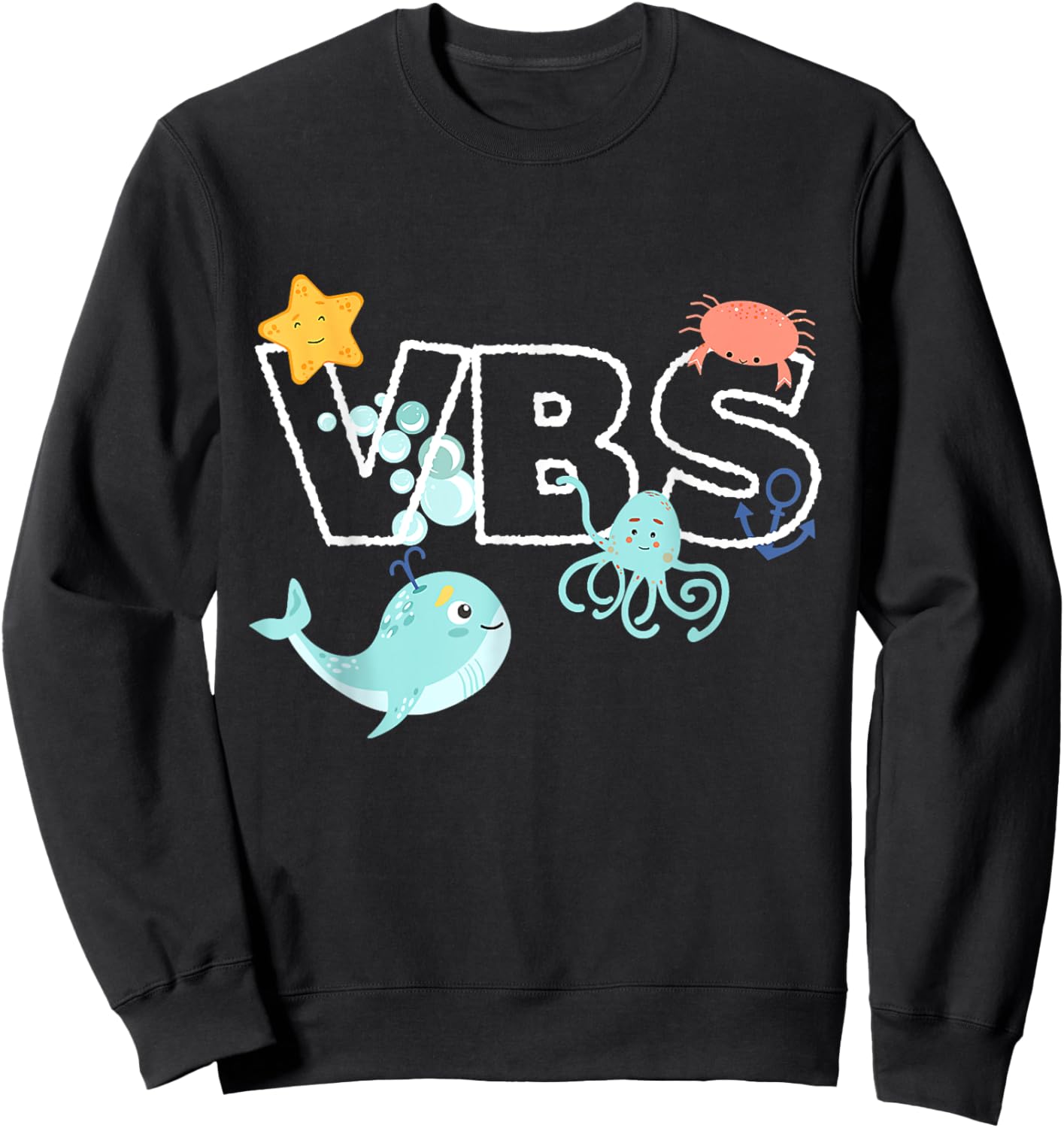 VBS Crew Summer Vacation Bible School Funny Ocean Animal Women Girls Kids Sweatshirt - Sweatshirt | Black