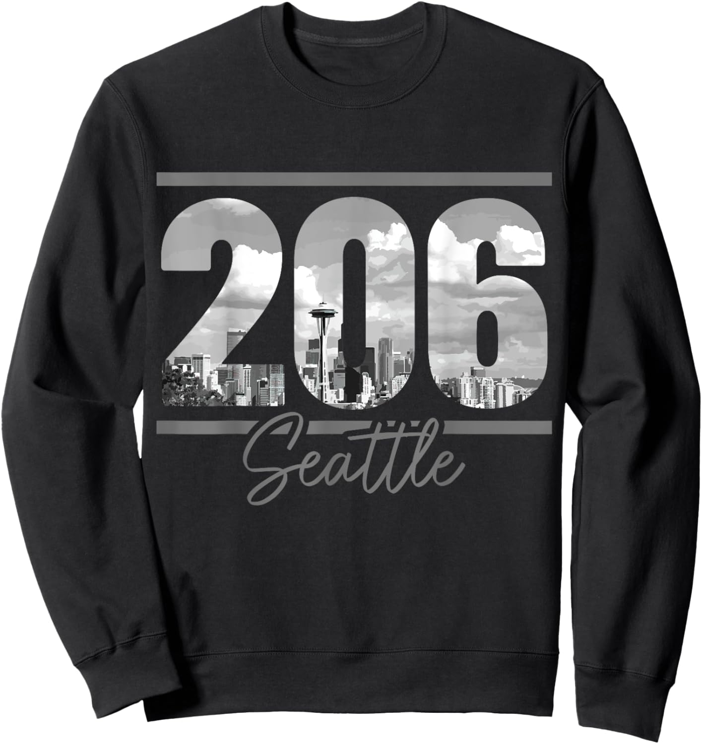 Seattle 206 Area Code Vintage Skyline Washington Sweatshirt - Sweatshirt | Black
