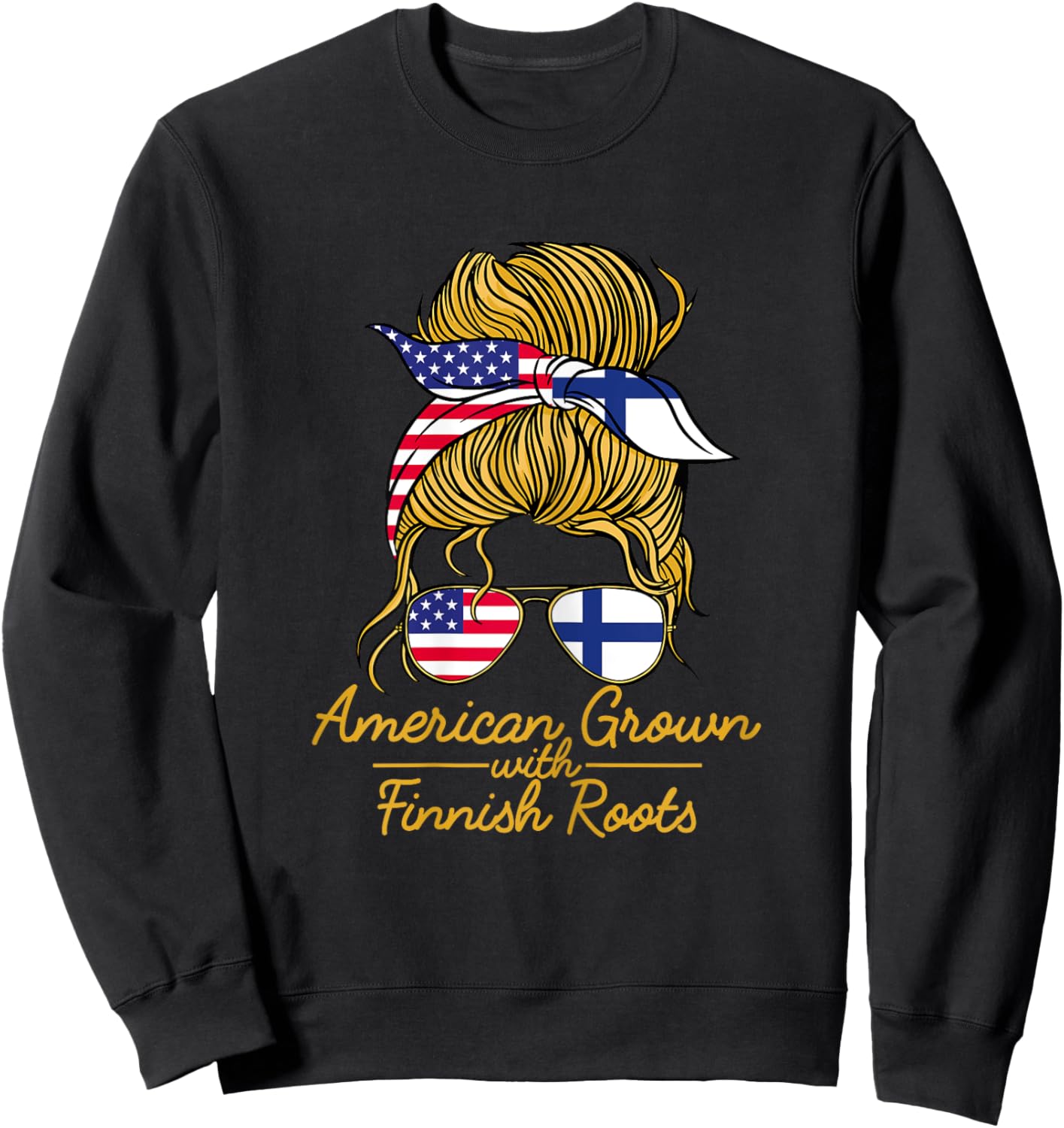 American Grown with Finnish Roots Finland and USA Flag Sweatshirt - Sweatshirt | Black