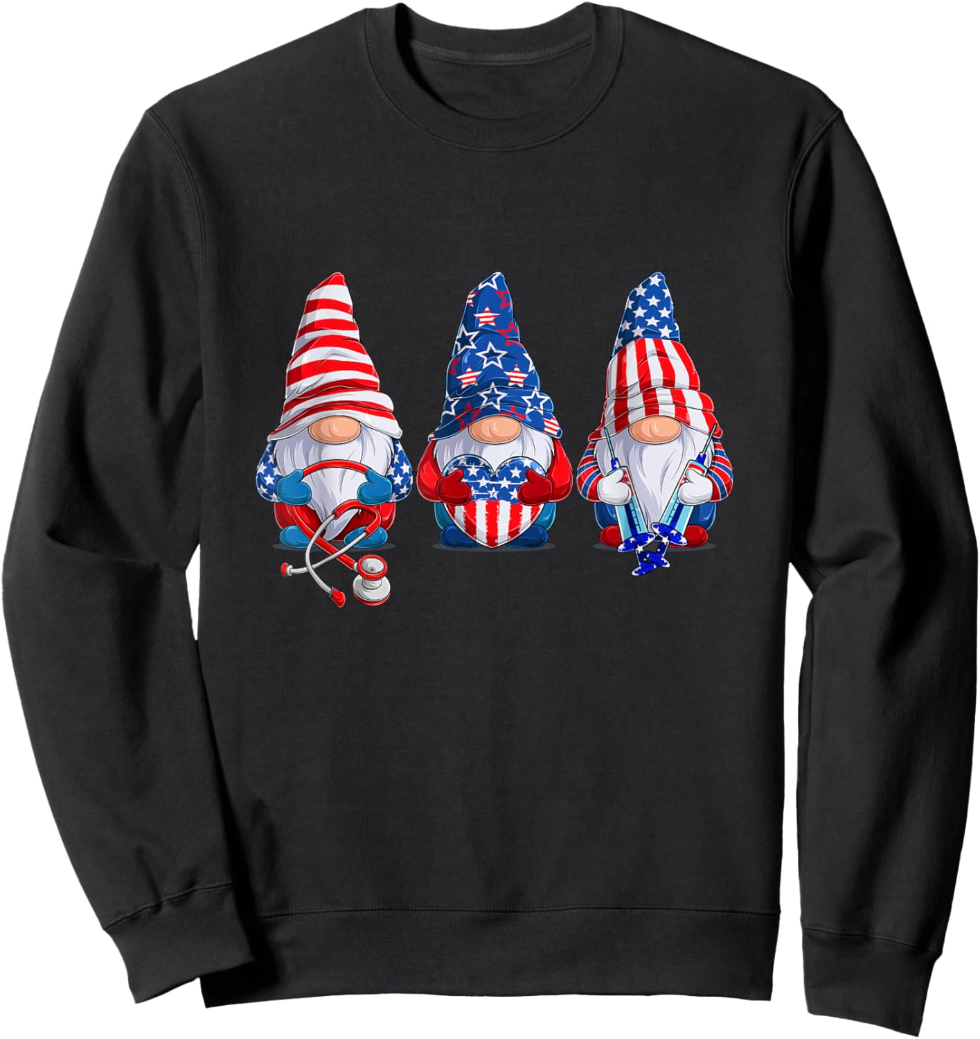 Stethoscope Nurse Life 4th July Gnome Nurse Independence Day Sweatshirt - Sweatshirt | Black