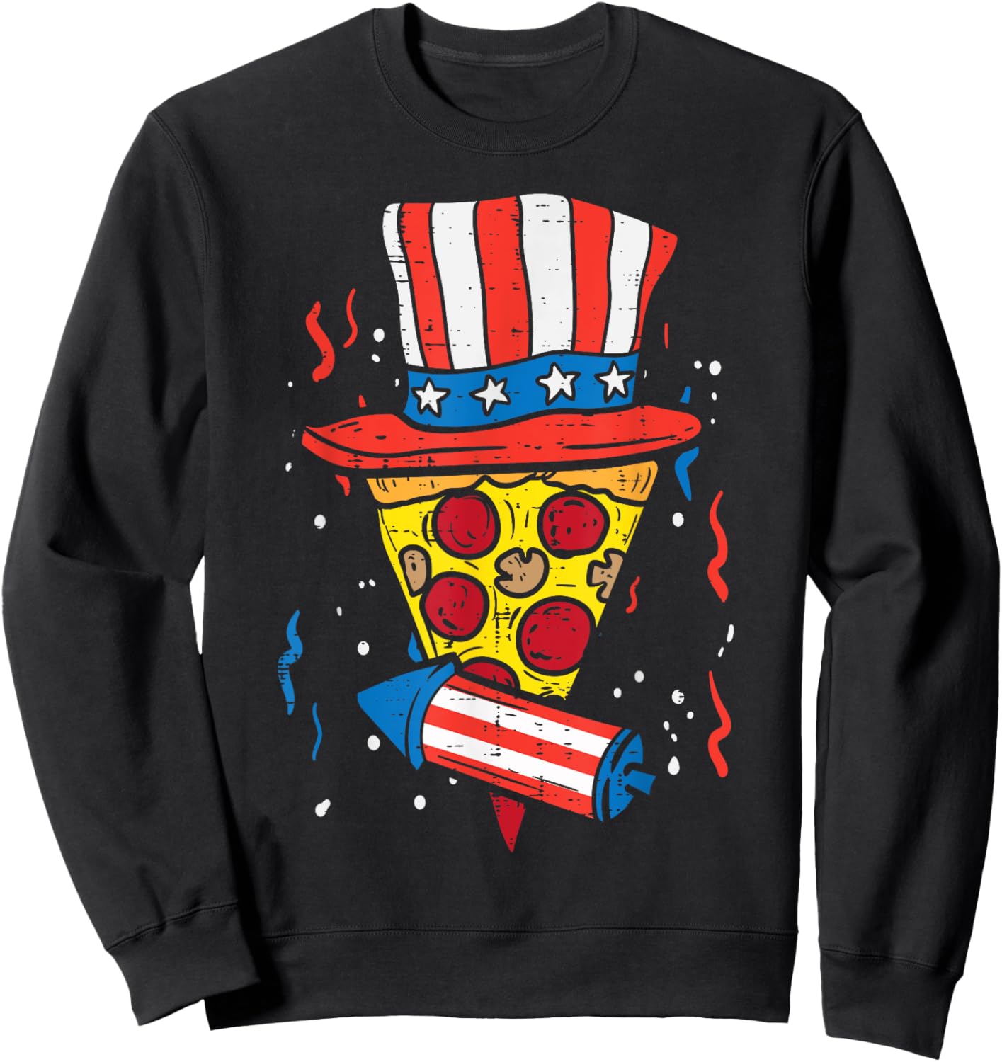 Pizza US Flag Hat Firecracker 4th Of July Food Patriotic Sweatshirt - Sweatshirt | Black