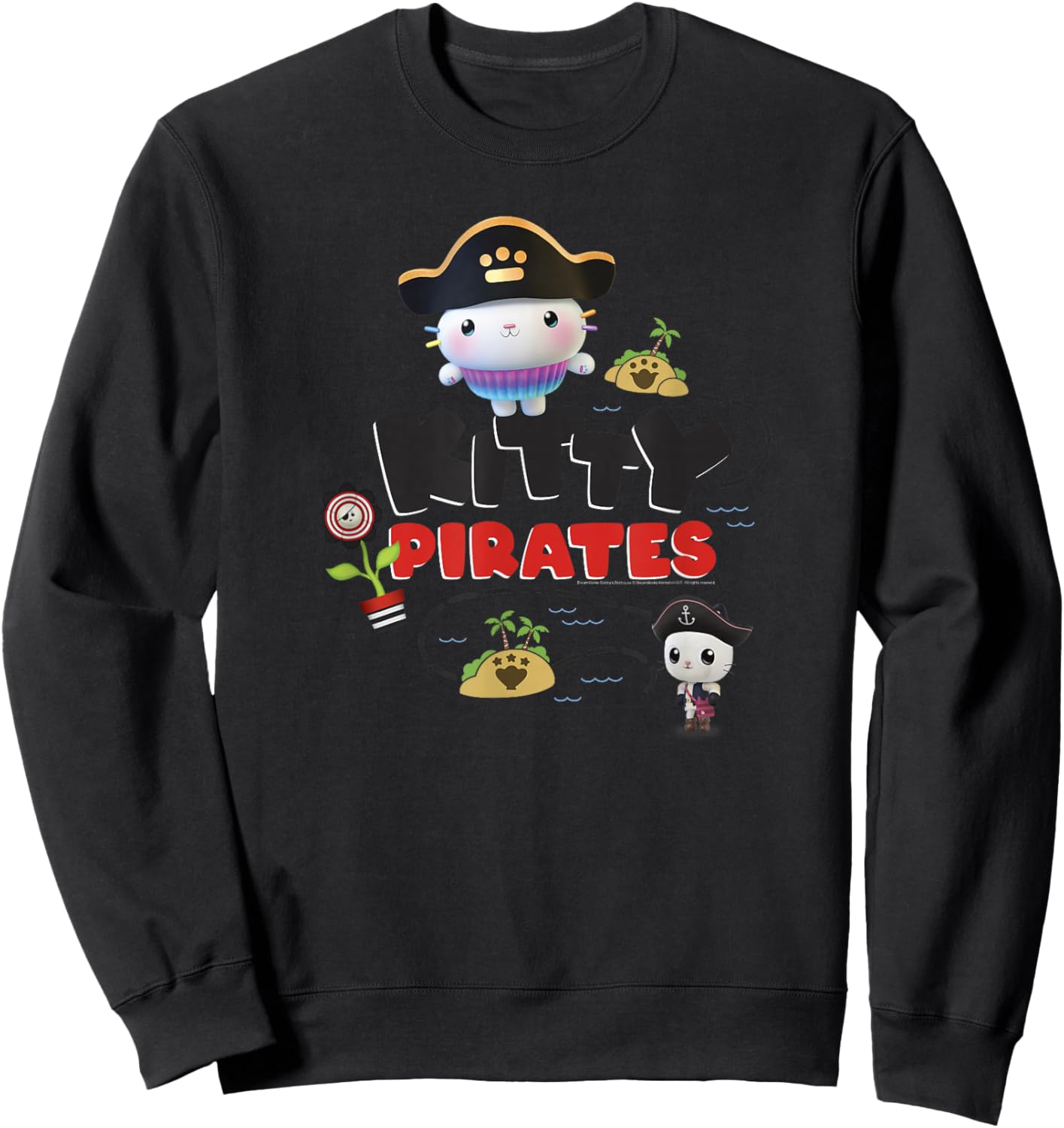 Gabby's Dollhouse Kitty Pirates Treasure Map Sweatshirt - Sweatshirt | Black