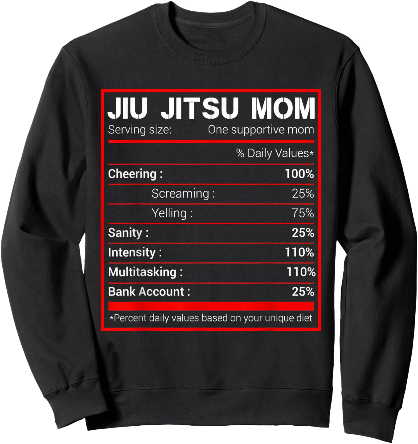 Brazilian Jiu Jitsu Mom Nutritional Facts BJJ MMA Sweatshirt - Sweatshirt | Black