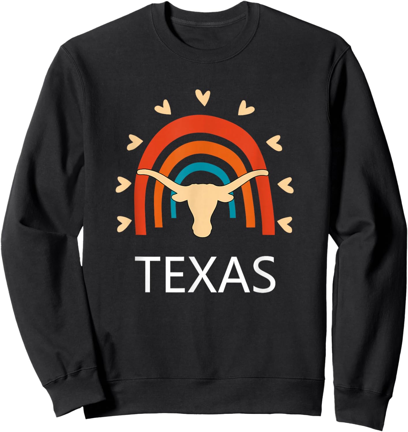Texas Longhorn Cow Vintage Rainbow Retro Sweatshirt - Sweatshirt | Black