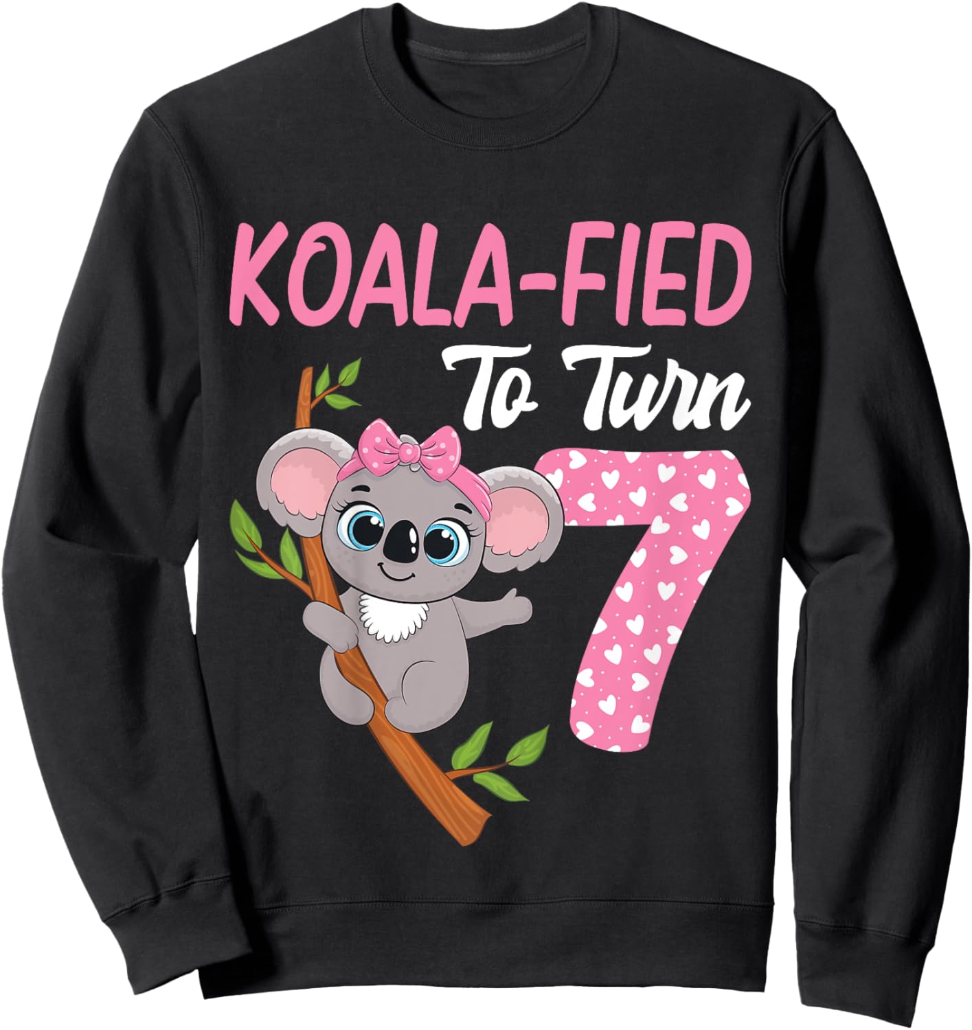 7 Year Old Koala 7th Birthday Party Animal Koala Lover Sweatshirt - Sweatshirt | Black