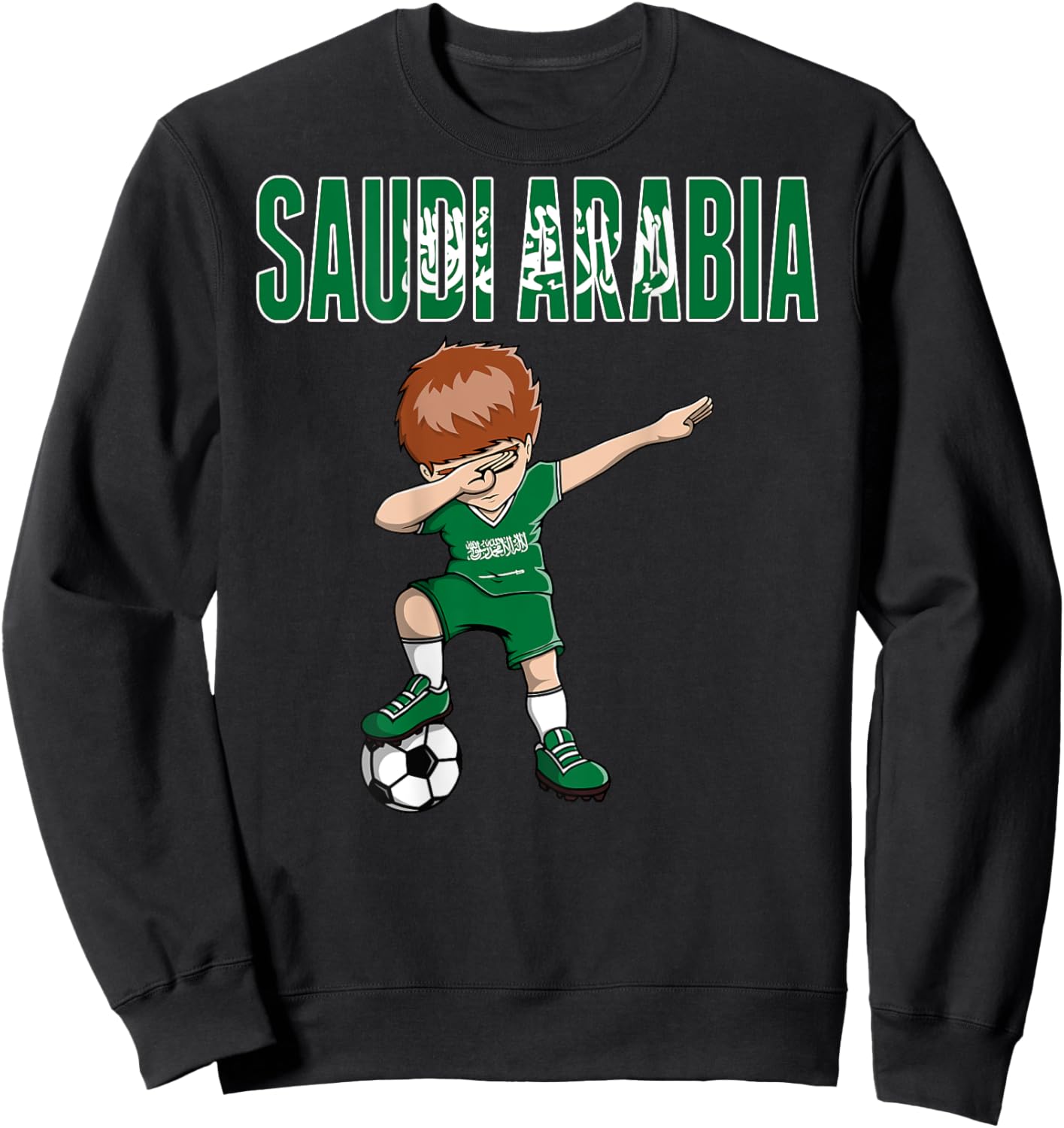 Dabbing Soccer Boy Saudi Arabia Soccer Fan Jersey Saudi Flag Sweatshirt - Sweatshirt | Black