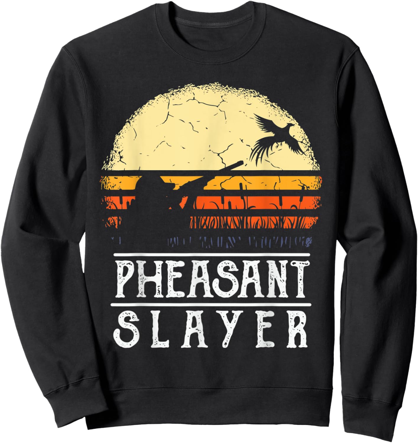 Pheasant Slayer Vintage Sunset Retro Style Pheasant Hunting Sweatshirt - Sweatshirt | Black