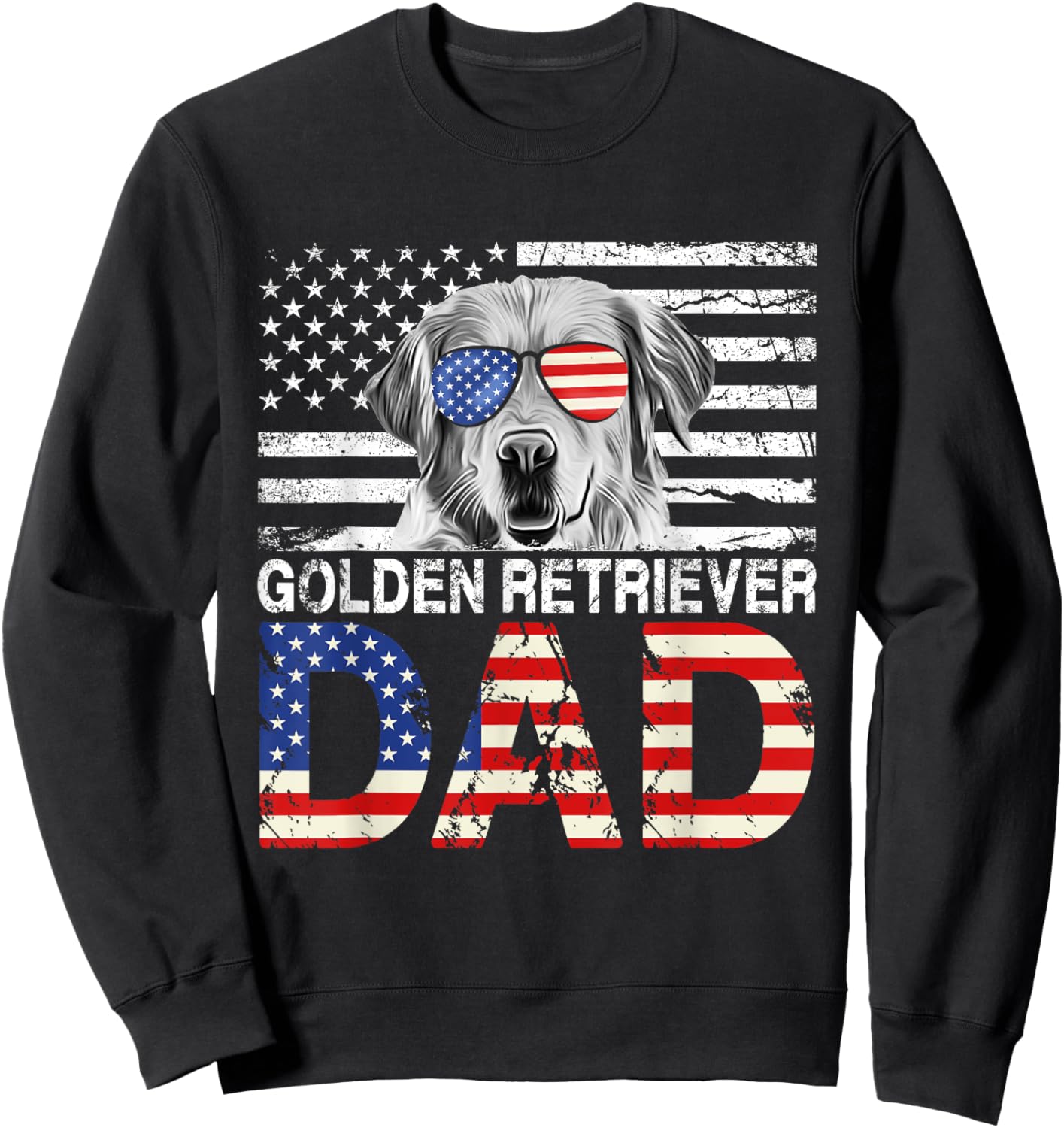 Cool Golden Retriever Dad USA Flag Patriotic Fathers Day Sweatshirt - Sweatshirt | Black