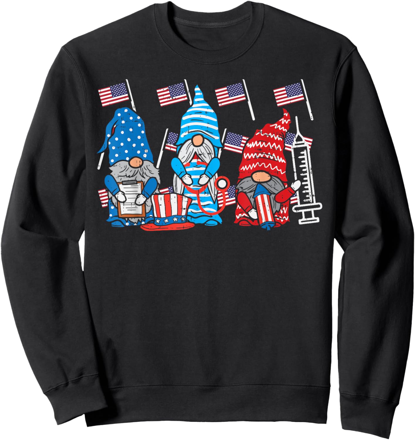 American Gnomes Nurse 4th Of July Scrub Top Patriot Women Sweatshirt - Sweatshirt | Black