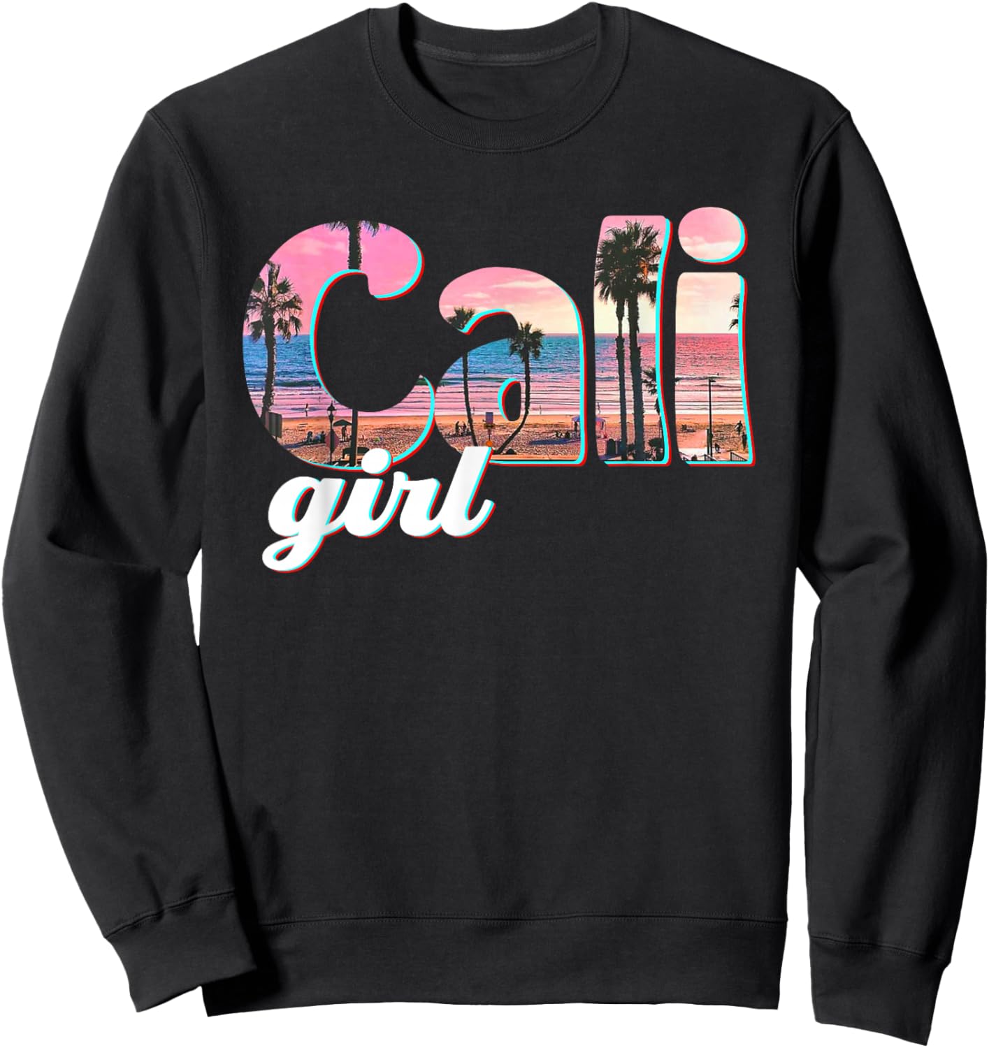 Cali Girl Sunset Beach California Summer Retro Women's Gift Sweatshirt - Sweatshirt | Black