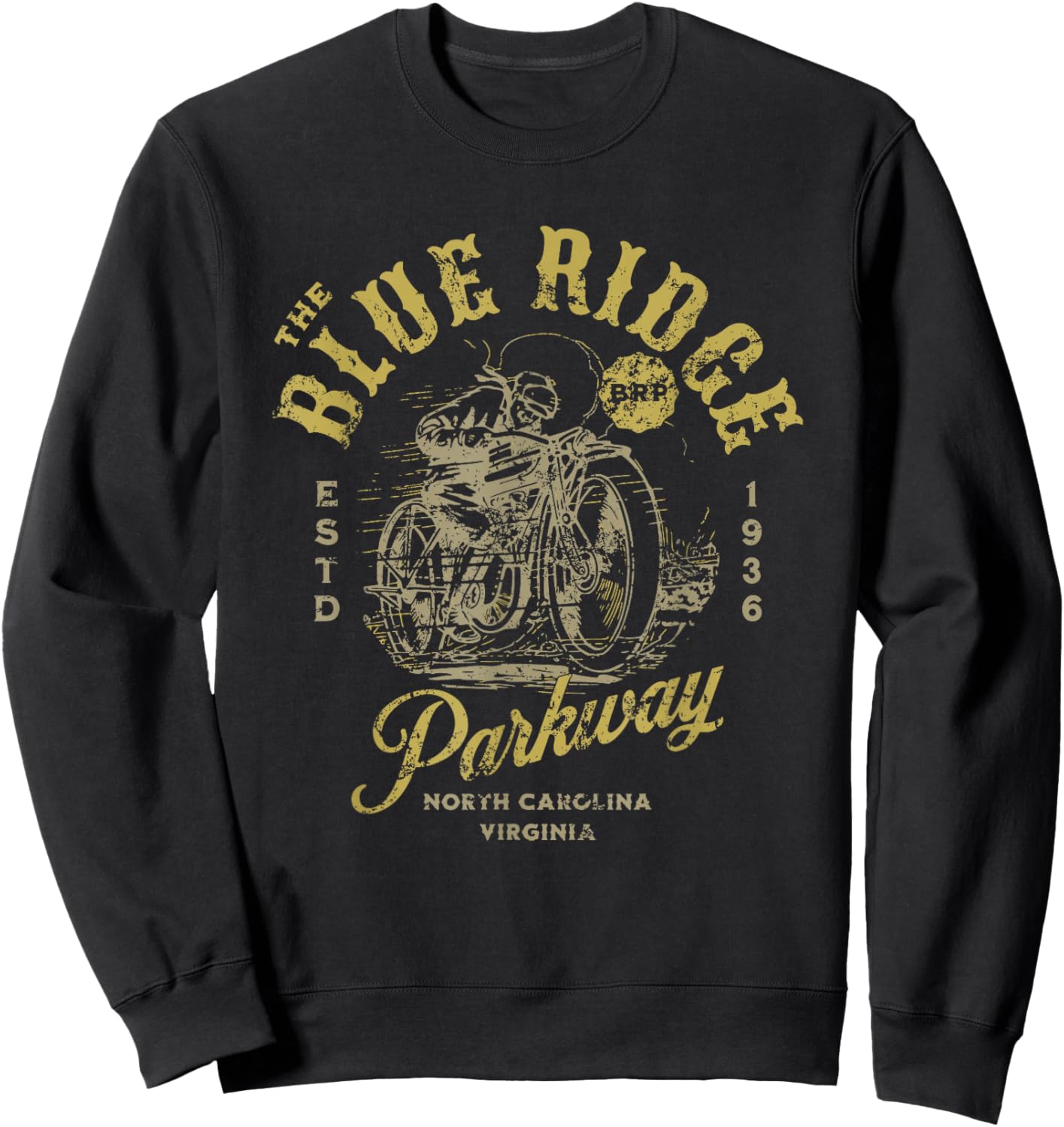 Blue Ridge Parkway Vintage Motorcycle Design Sweatshirt - Sweatshirt | Black