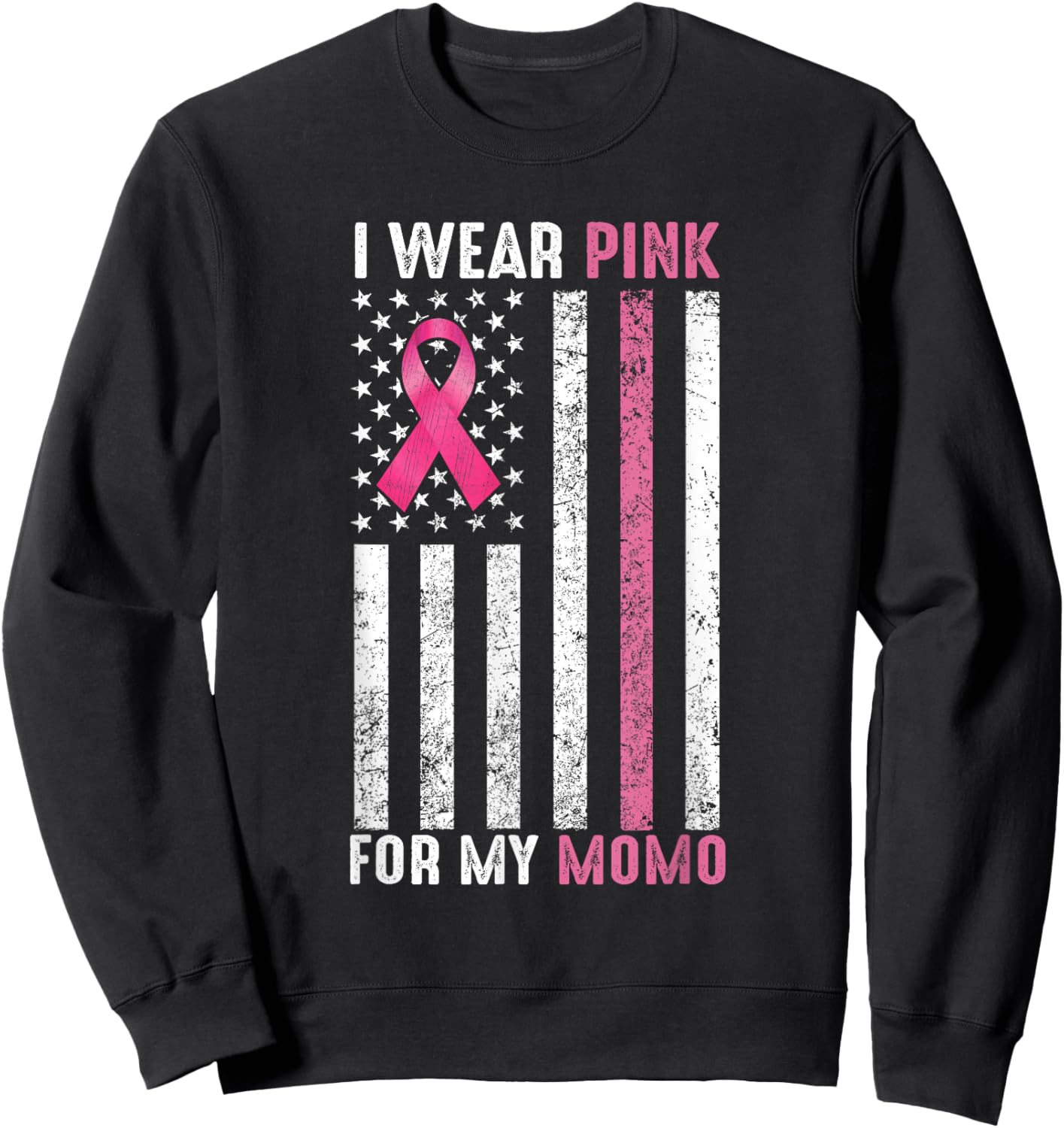 I Wear Pink For My Momo Pink Breast Cancer Awareness Month Sweatshirt - Sweatshirt | Black