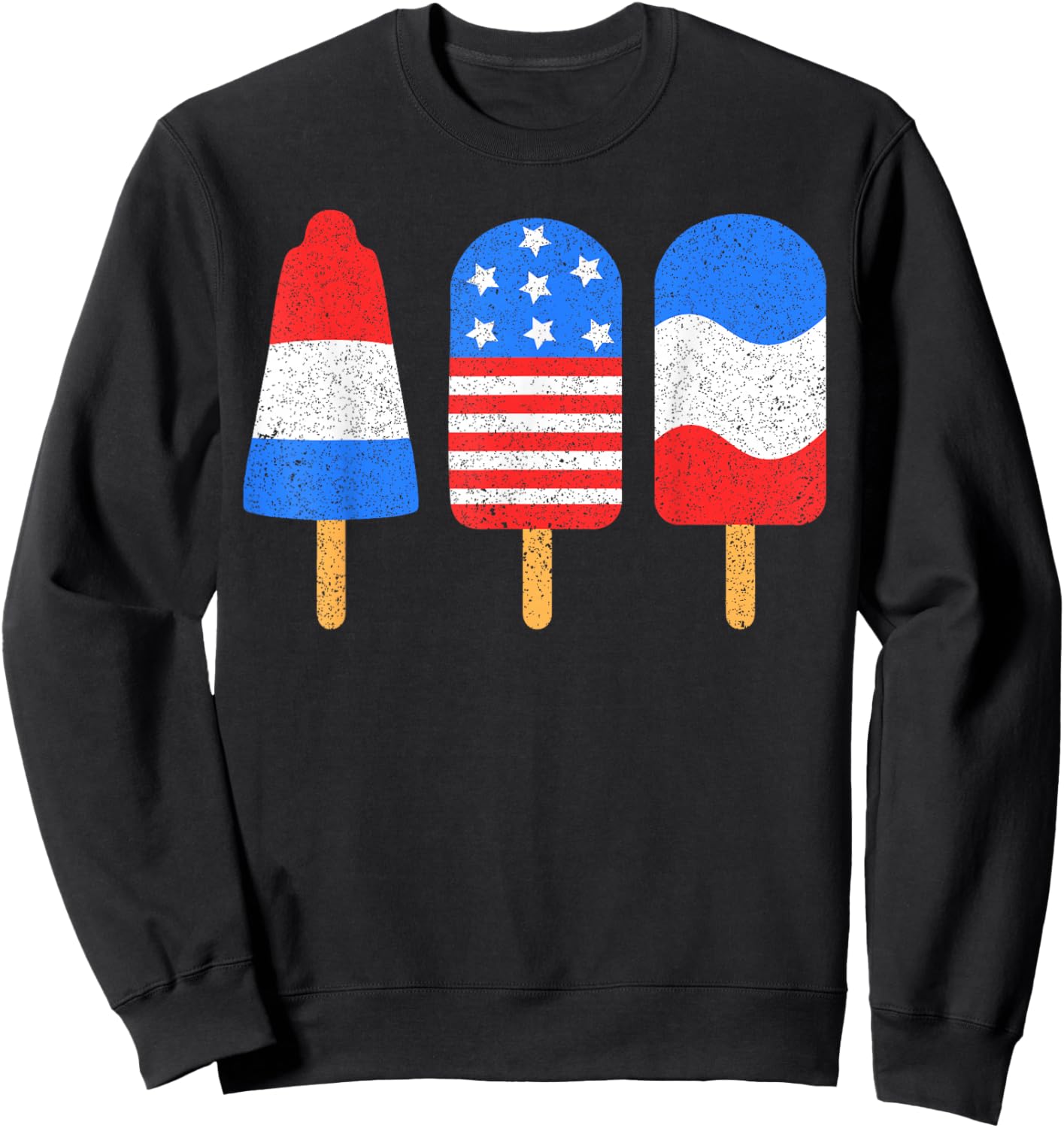 4th of July Ice Pops Red White Blue American Flag Patriotic Sweatshirt - Sweatshirt | Black