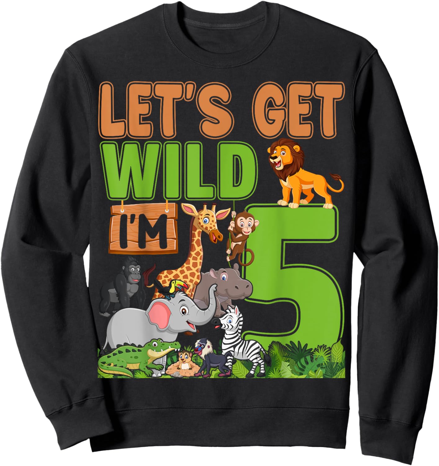5 Year Old Zoo Birthday Safari Jungle Animal 5th Birthday Sweatshirt - Sweatshirt | Black