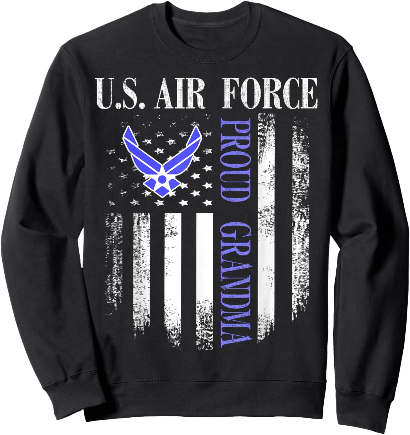 Vintage U.S. Air Force Proud Grandma With American Flag Sweatshirt - Sweatshirt | Black