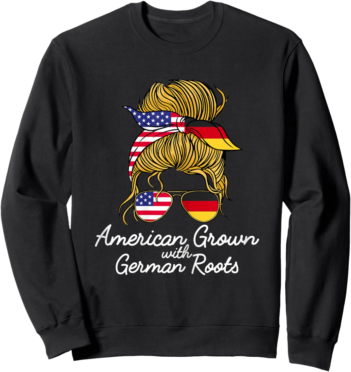 American Grown with German Roots Germany and USA Flag Sweatshirt - Sweatshirt | Black