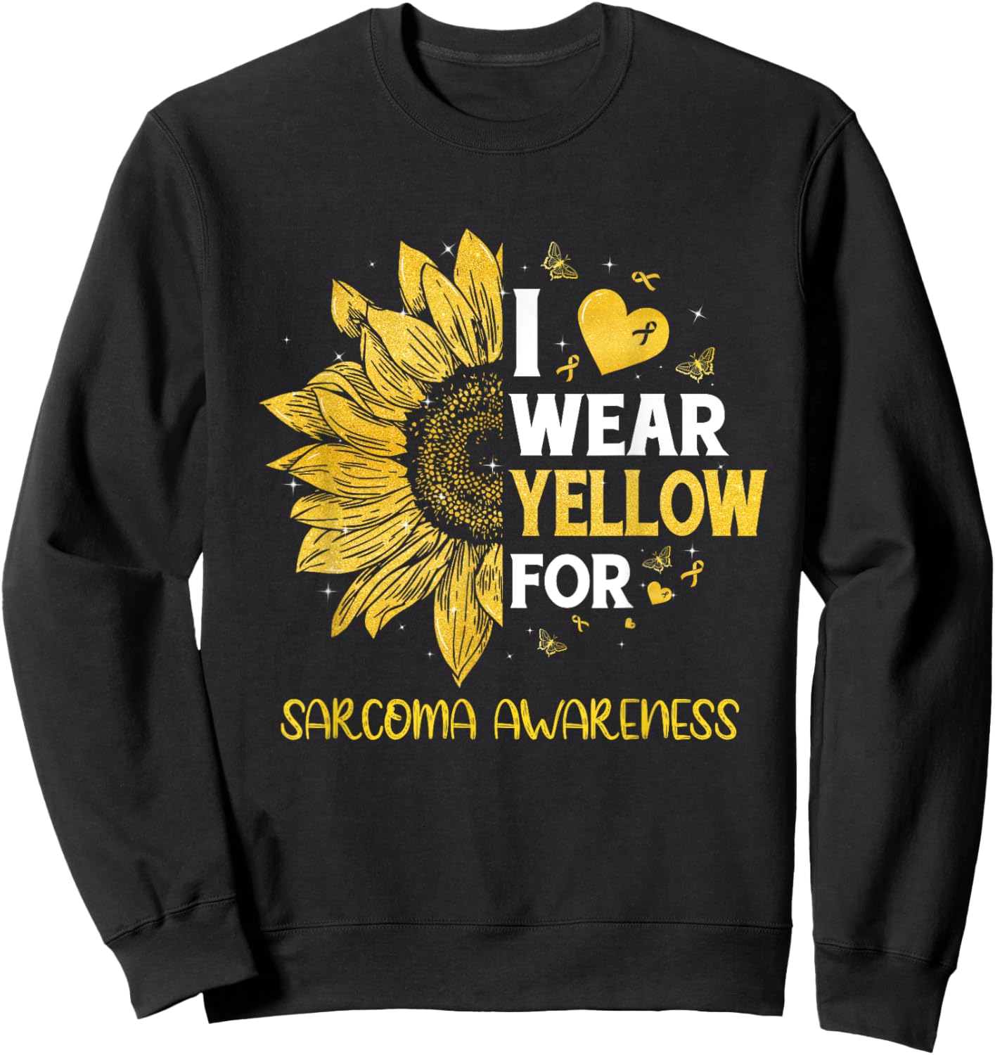 Sunflower I Wear Yellow Ribbon Sarcoma Awareness Sweatshirt - Sweatshirt | Black
