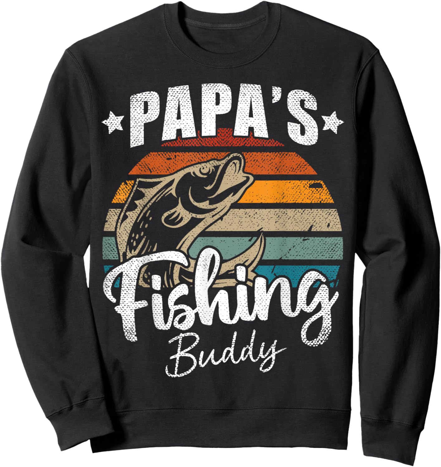 Vintage Papa's Fishing Buddy Kids Funny Retro Sunset fish Sweatshirt - Sweatshirt | Black