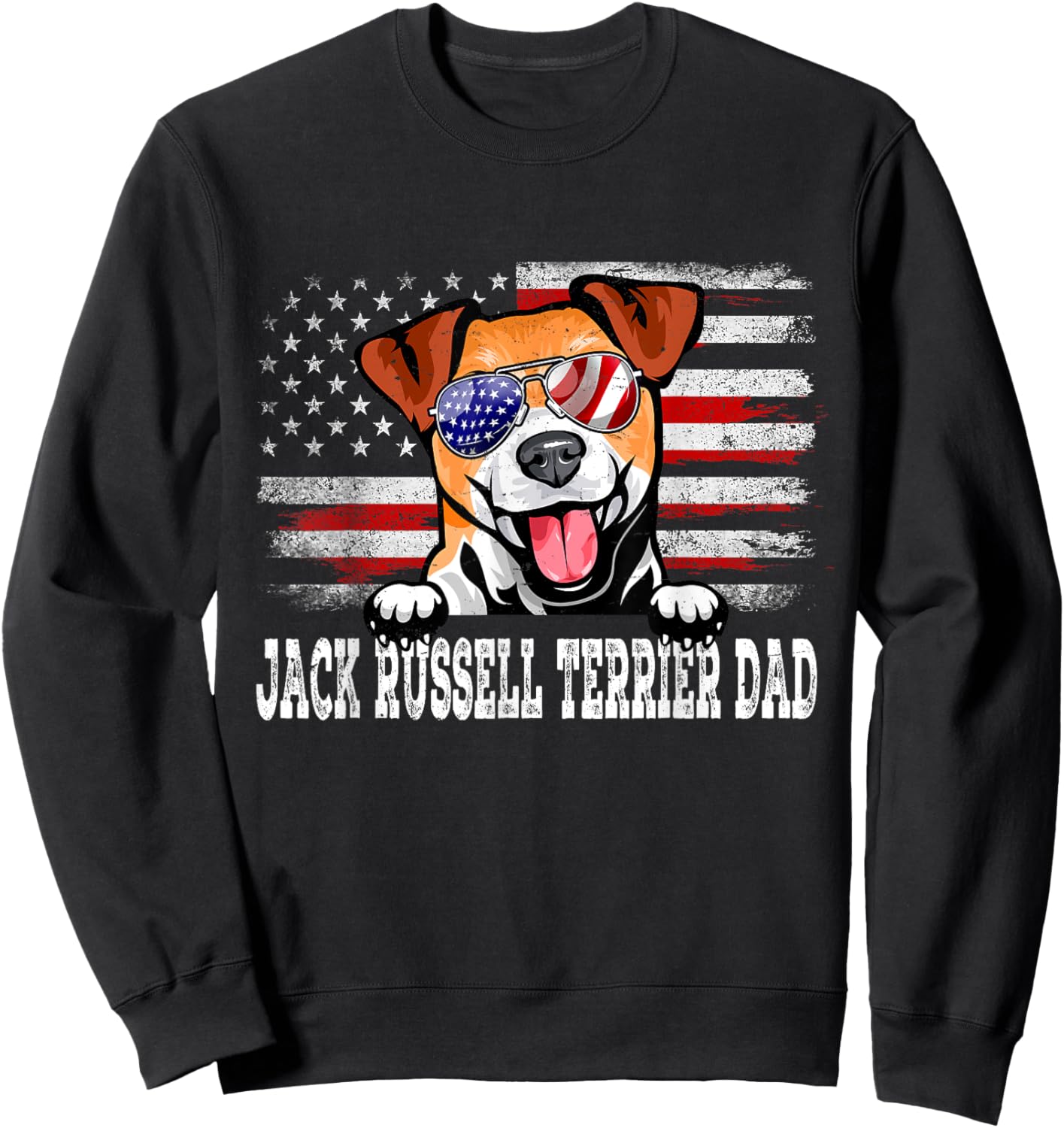 Vintage Jack Russell Terrier Dad American Flag Father's Day Sweatshirt - Sweatshirt | Black