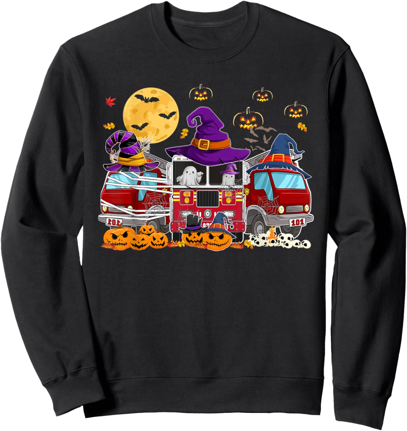 Happy Halloween Firefighter Fire Truck Halloween Kids Sweatshirt - Sweatshirt | Black