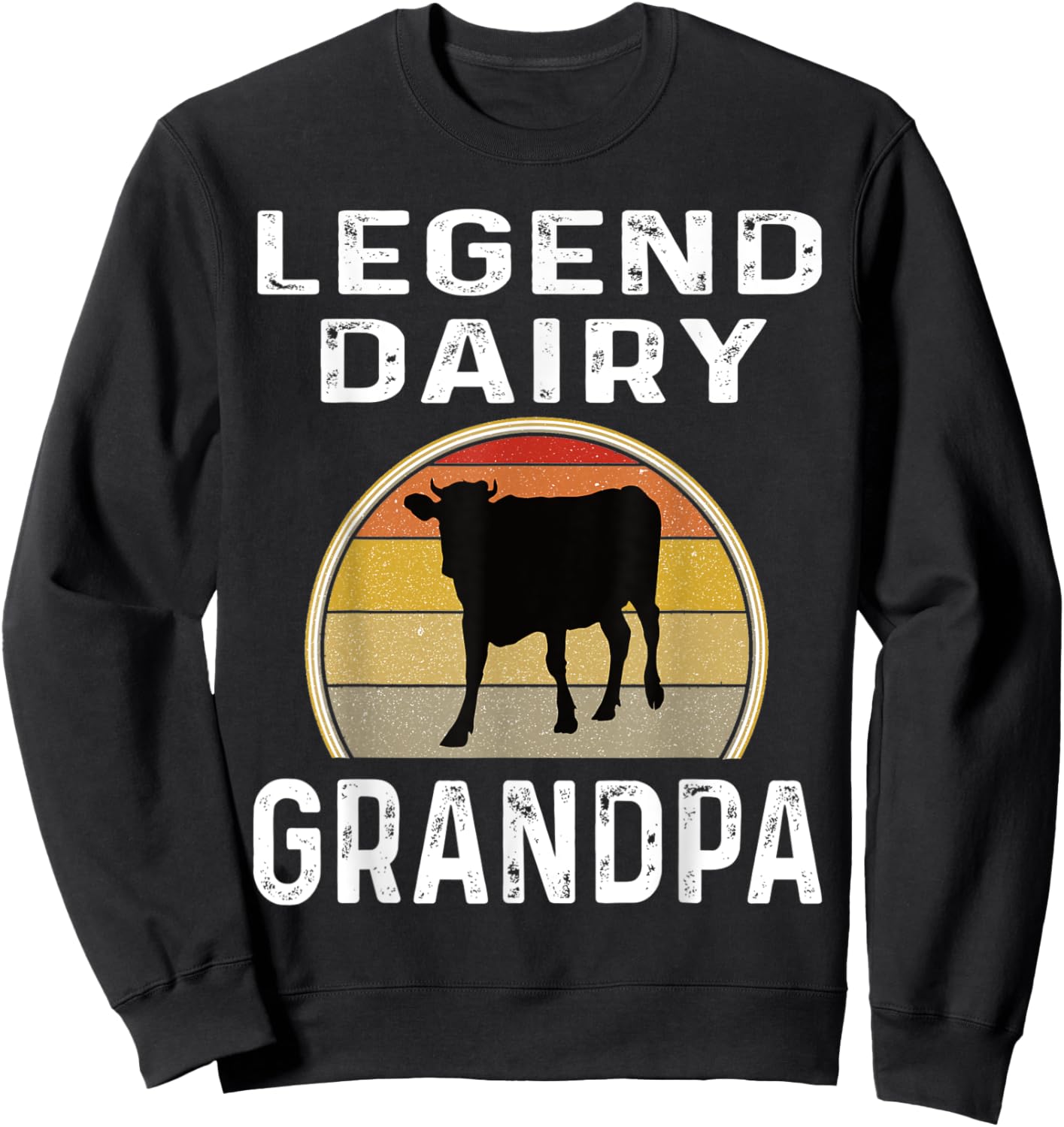 Legend Dairy Grandpa Retro Sunset Cow Farming Funny Cattle Sweatshirt - Sweatshirt | Black