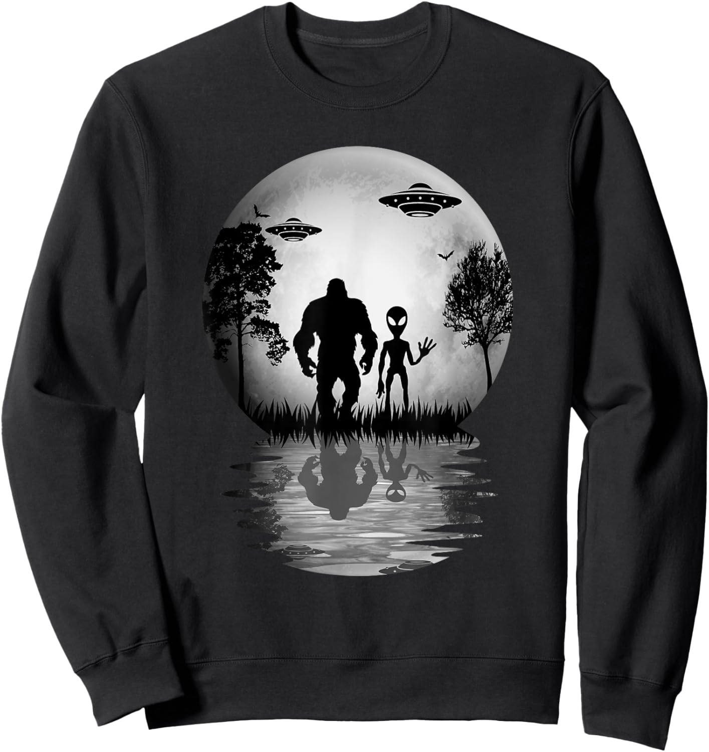 Funny Alien Bigfoot Moon Sasquatch UFO For Boys Sweatshirt - Sweatshirt | Black