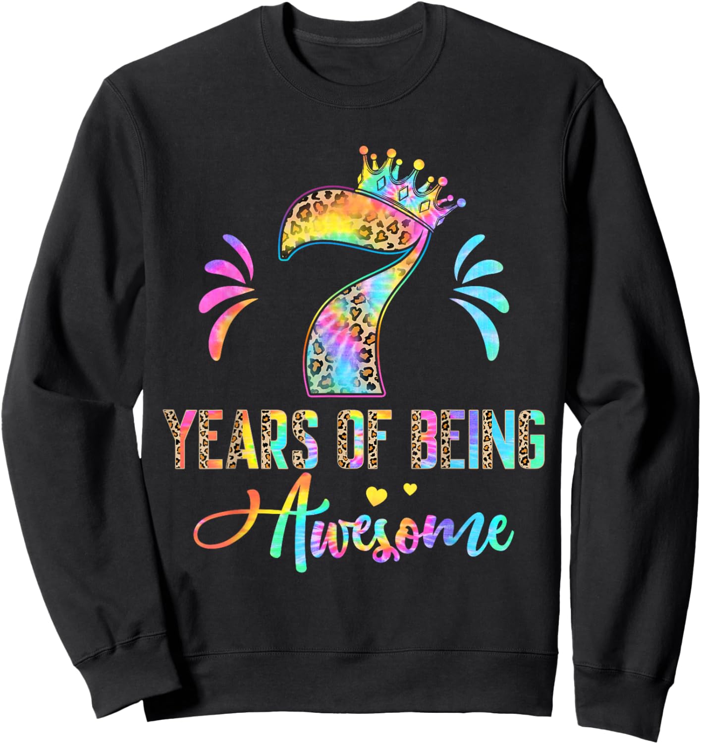 Kids Seven Year Old Rainbow 7th Birthday Leopard For Girls 7 Sweatshirt - Sweatshirt | Black