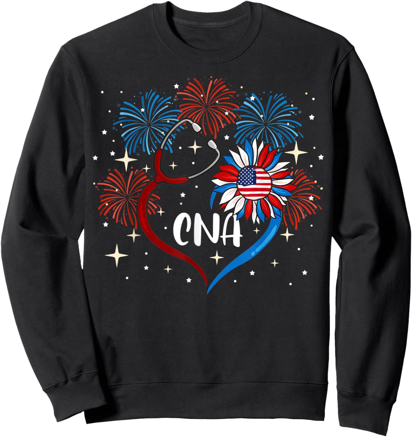 All American CNA Life American Flag Sunflower 4th Of July Kids Men Sweatshirt - Sweatshirt | Black