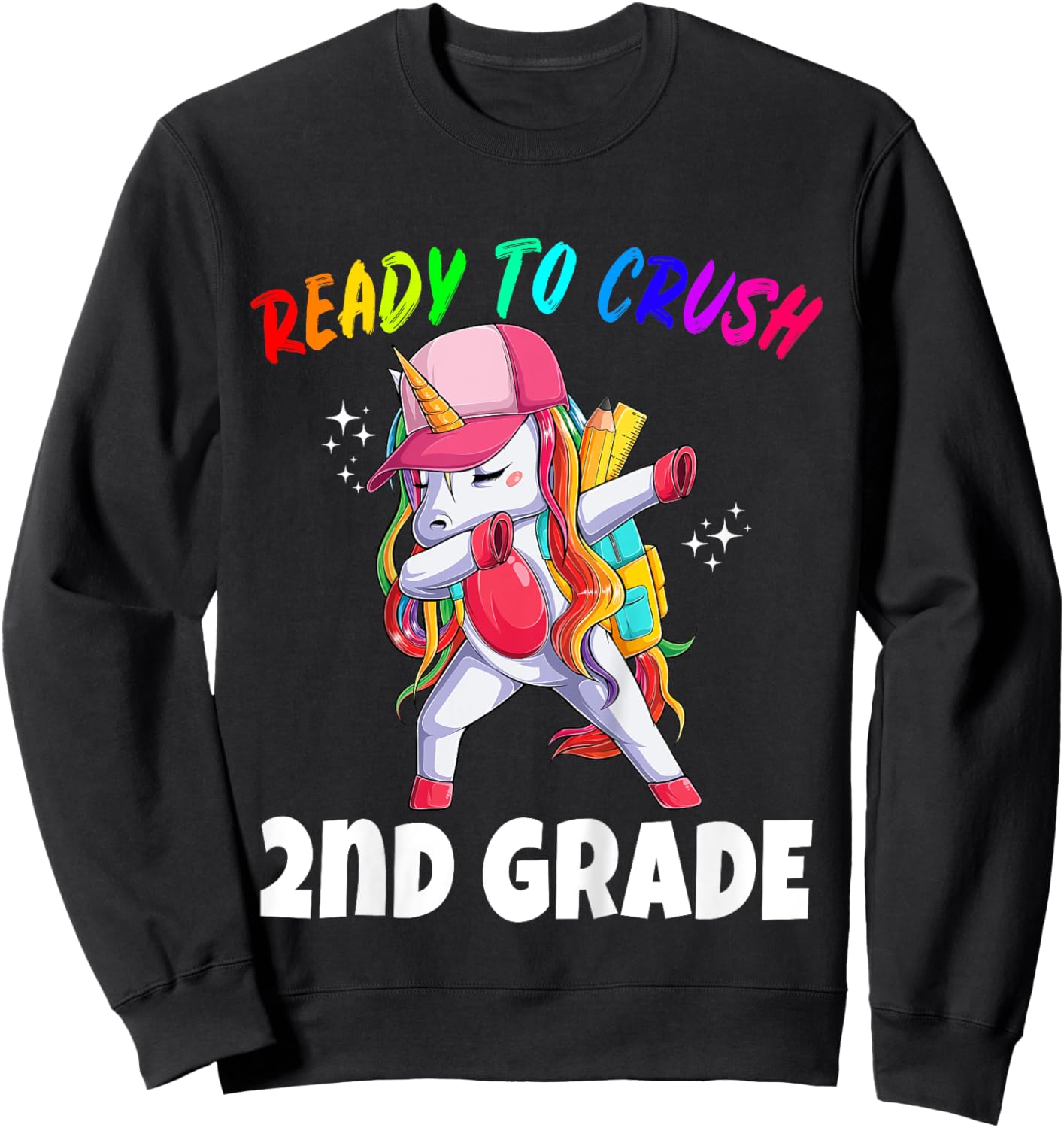 2nd Grade Unicorn First Day of School Gift Girls Rainbow Sweatshirt - Sweatshirt | Black