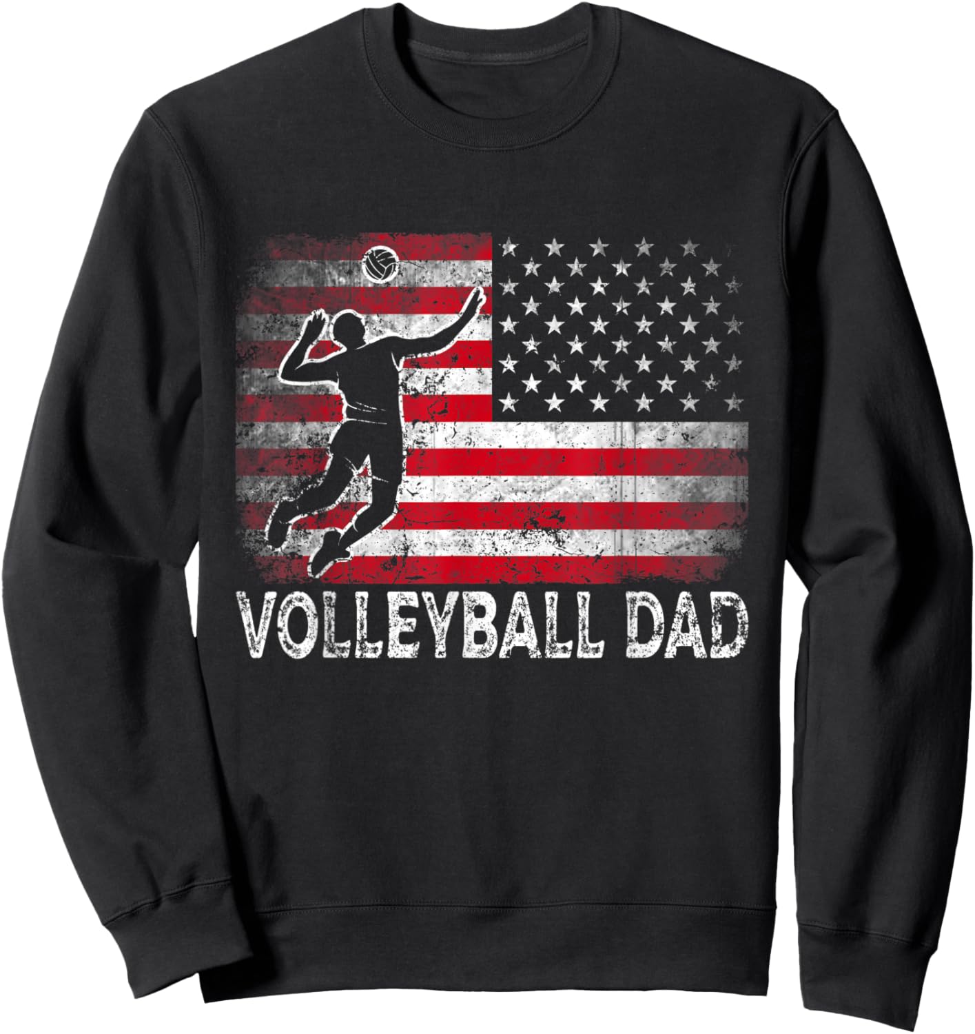 Volleyball Dad Vintage American Flag Retro Father's Day Sweatshirt - Sweatshirt | Black