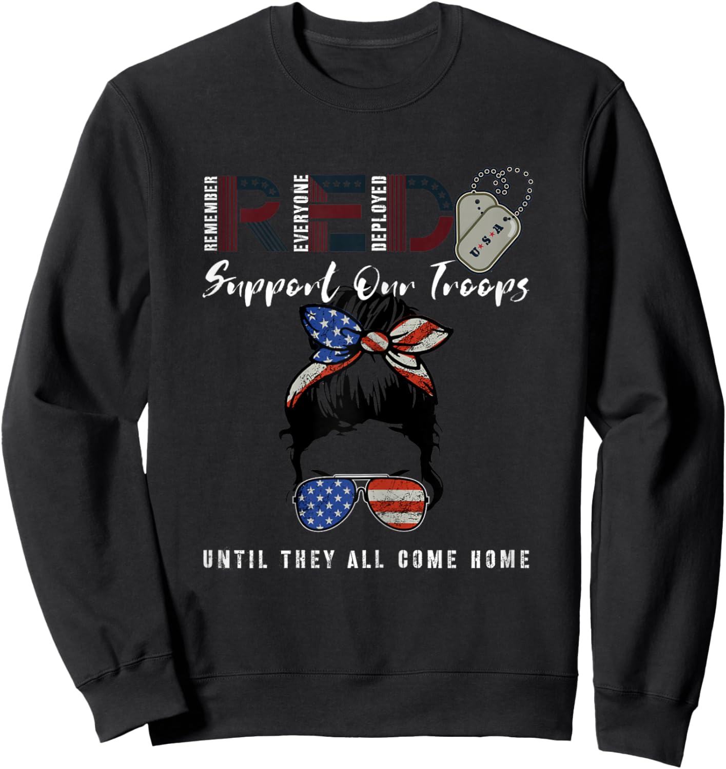 On Friday We Wear Red Friday Military Support troops US Flag Sweatshirt - Sweatshirt | Black