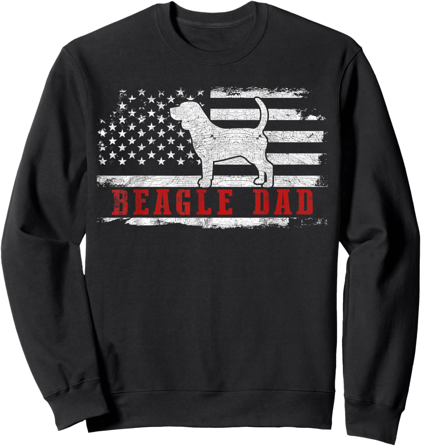Beagle Dad Distressed American Flag Patriotic Dog Sweatshirt - Sweatshirt | Black