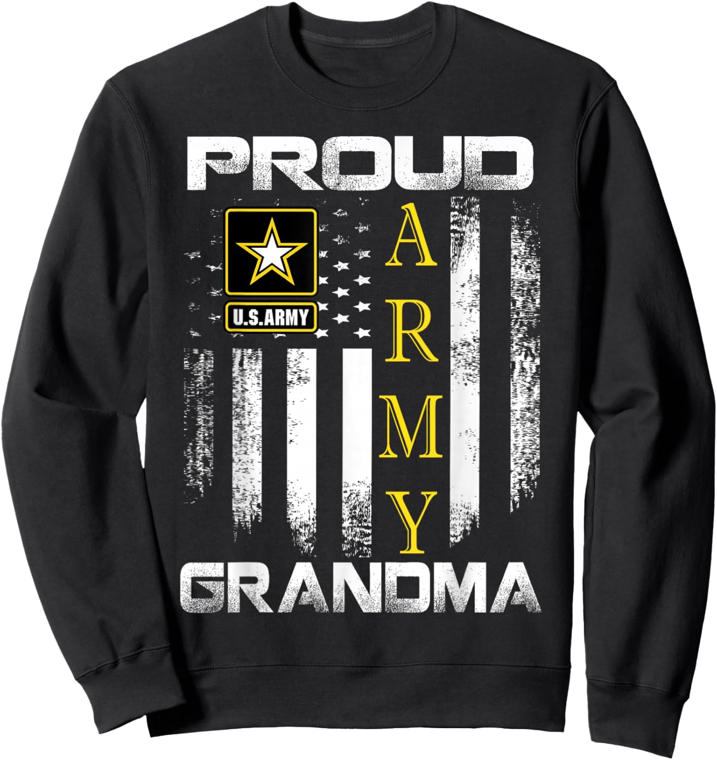 Vintage Proud Army Grandma with American Flag Gift Sweatshirt - Sweatshirt | Black