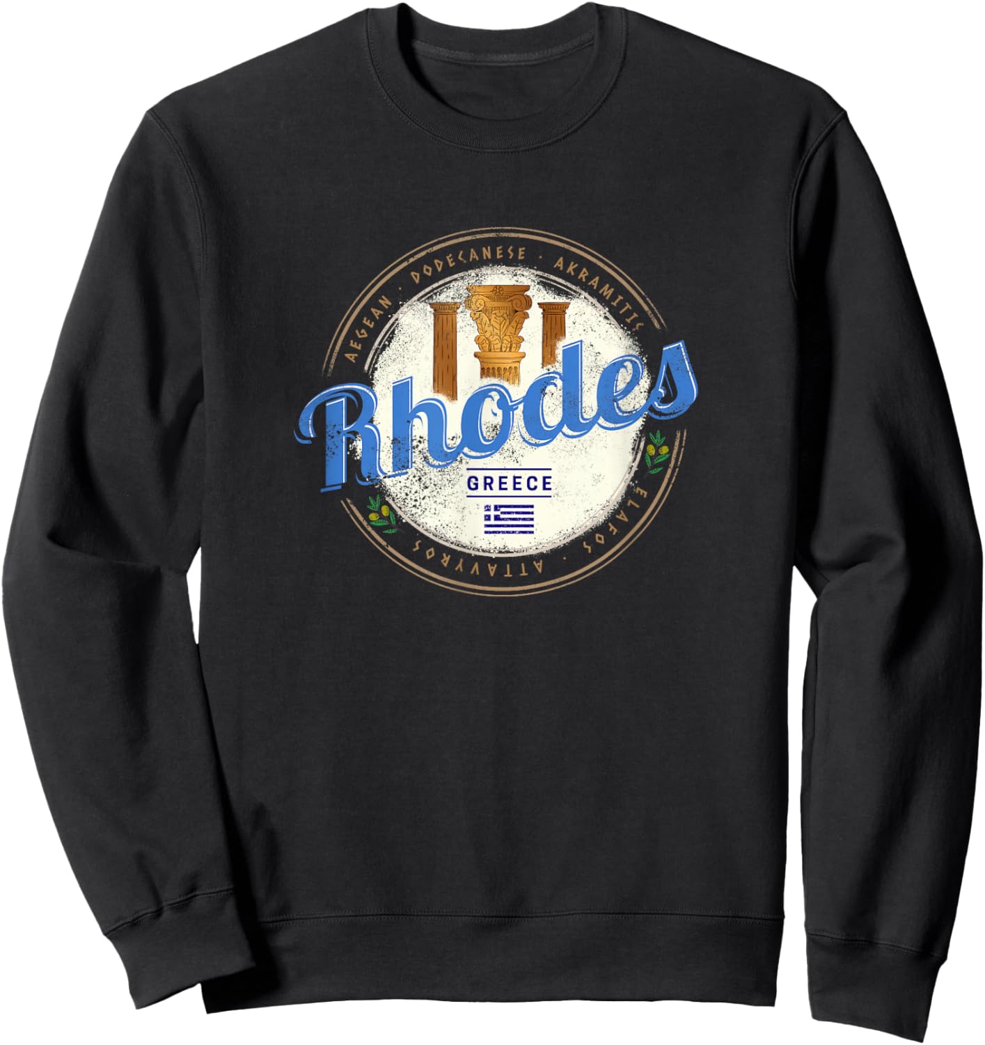 Rhodes Greece Vintage Island Aegean Pillars Souvenir Sweatshirt - Sweatshirt | Black