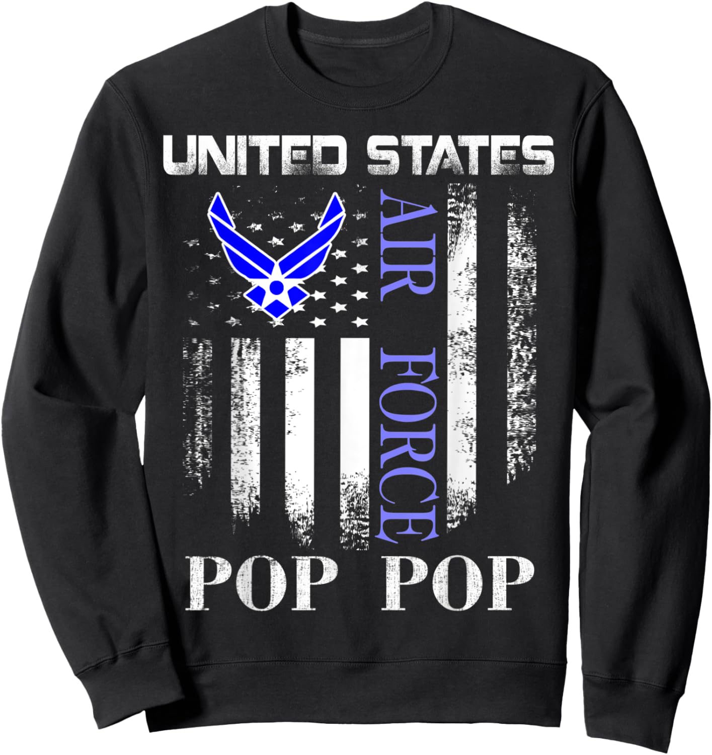 Vintage United States Air Force Pop Pop With American Flag Sweatshirt - Sweatshirt | Black