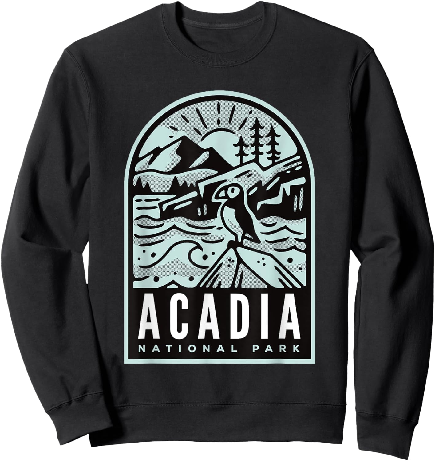 Acadia National Park Vintage Puffin Sweatshirt - Sweatshirt | Black