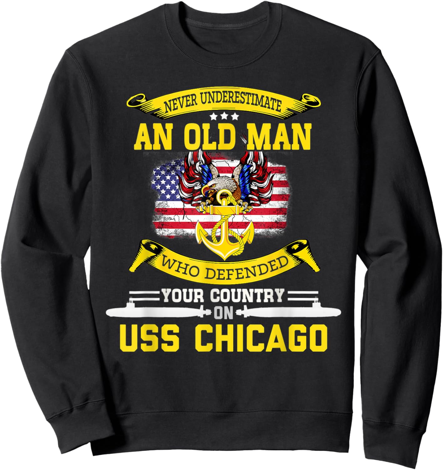 American Flag USS Chicago SSN-721 Submarine Men Sweatshirt - Sweatshirt | Black