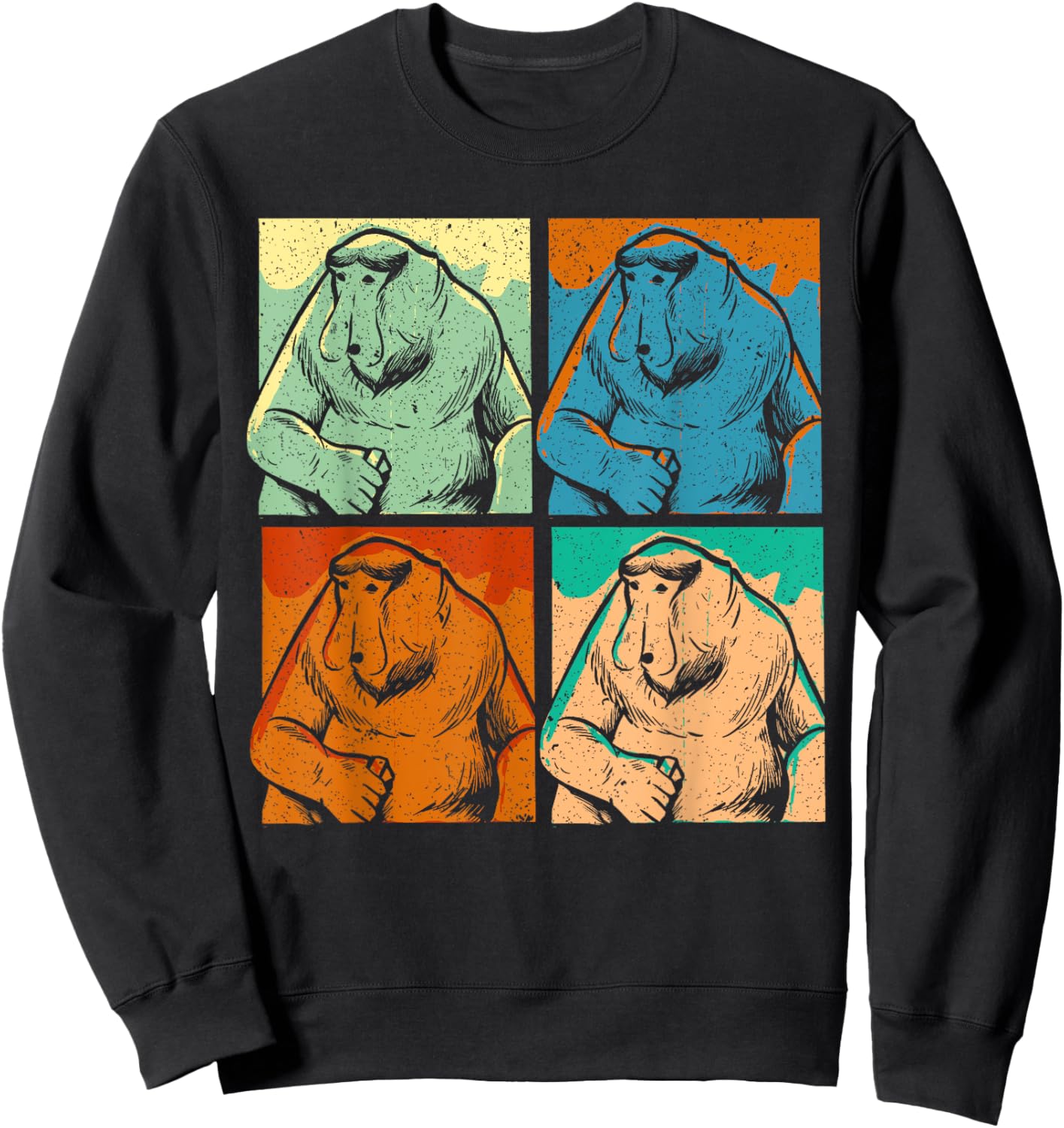 Retro Proboscis Monkey Ape Wildlife Zookeeper Sweatshirt - Sweatshirt | Black