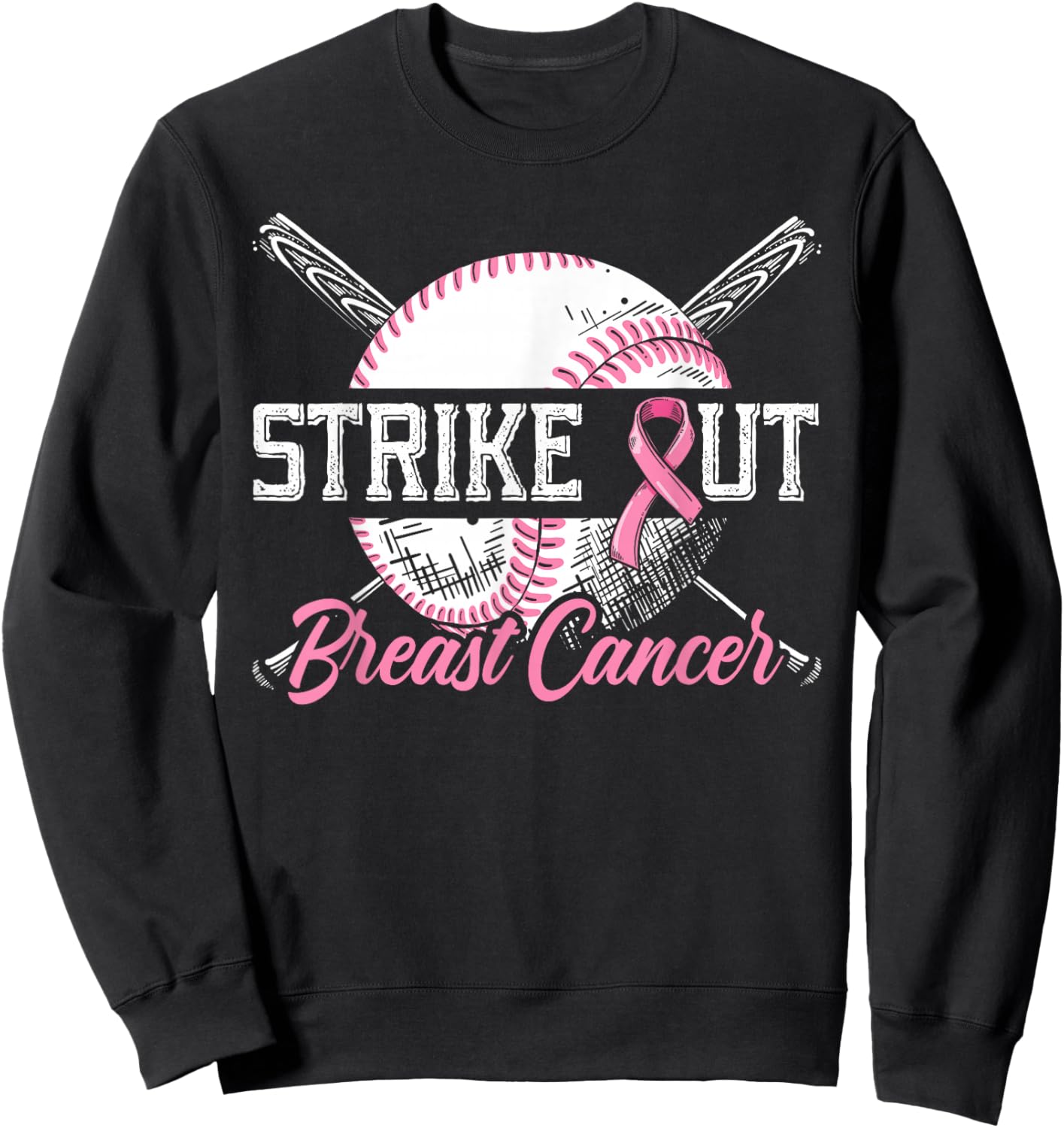 Strike Out Breast Cancer Baseball Breast Cancer Awareness Sweatshirt - Sweatshirt | Black