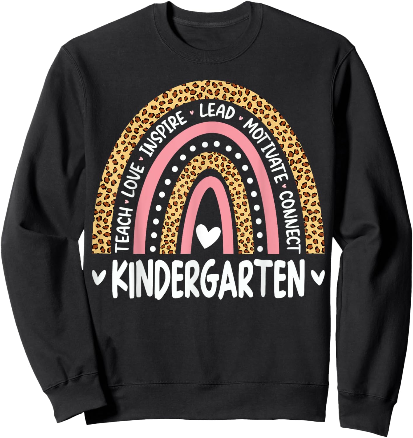Kindergarten Rainbow Leopard Print Teacher Team Kinder Squad Women Kids Sweatshirt - Sweatshirt | Black