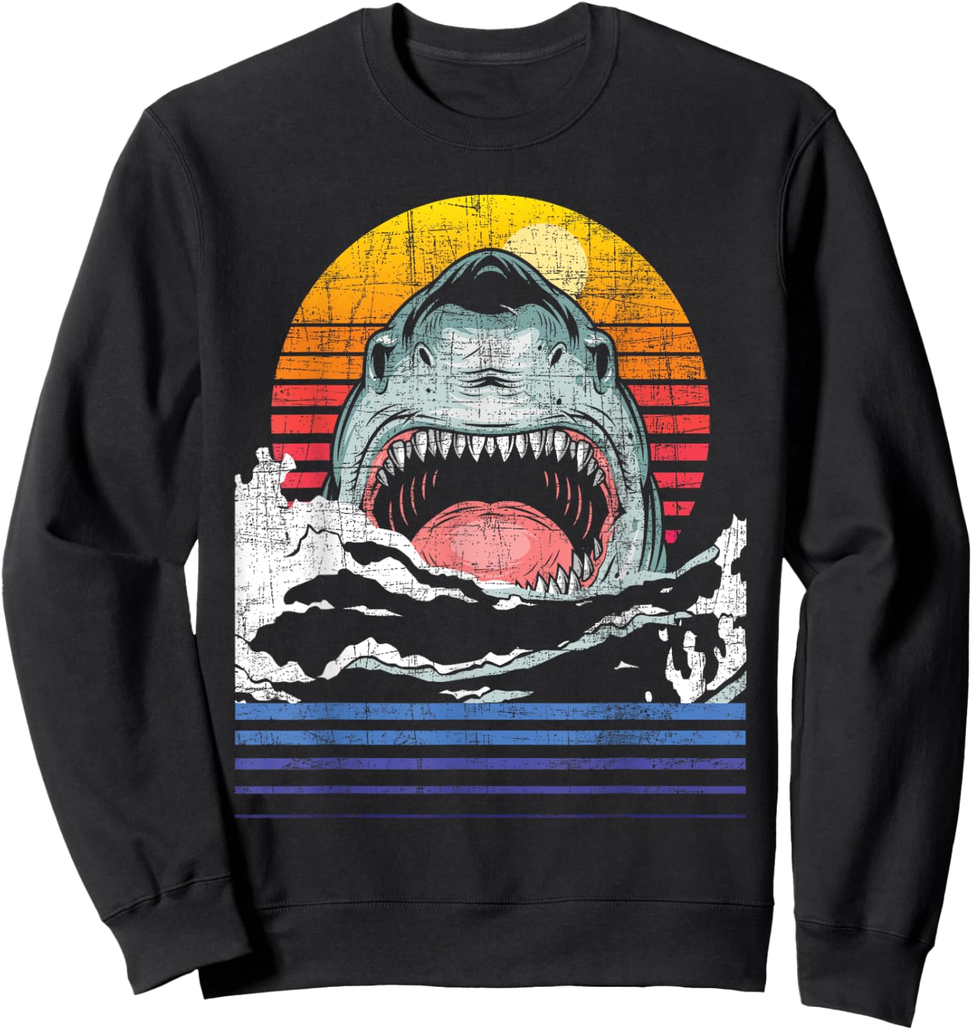 Retro Vintage Shark - Marine Biologist Wildlife Shark Lovers Sweatshirt - Sweatshirt | Black