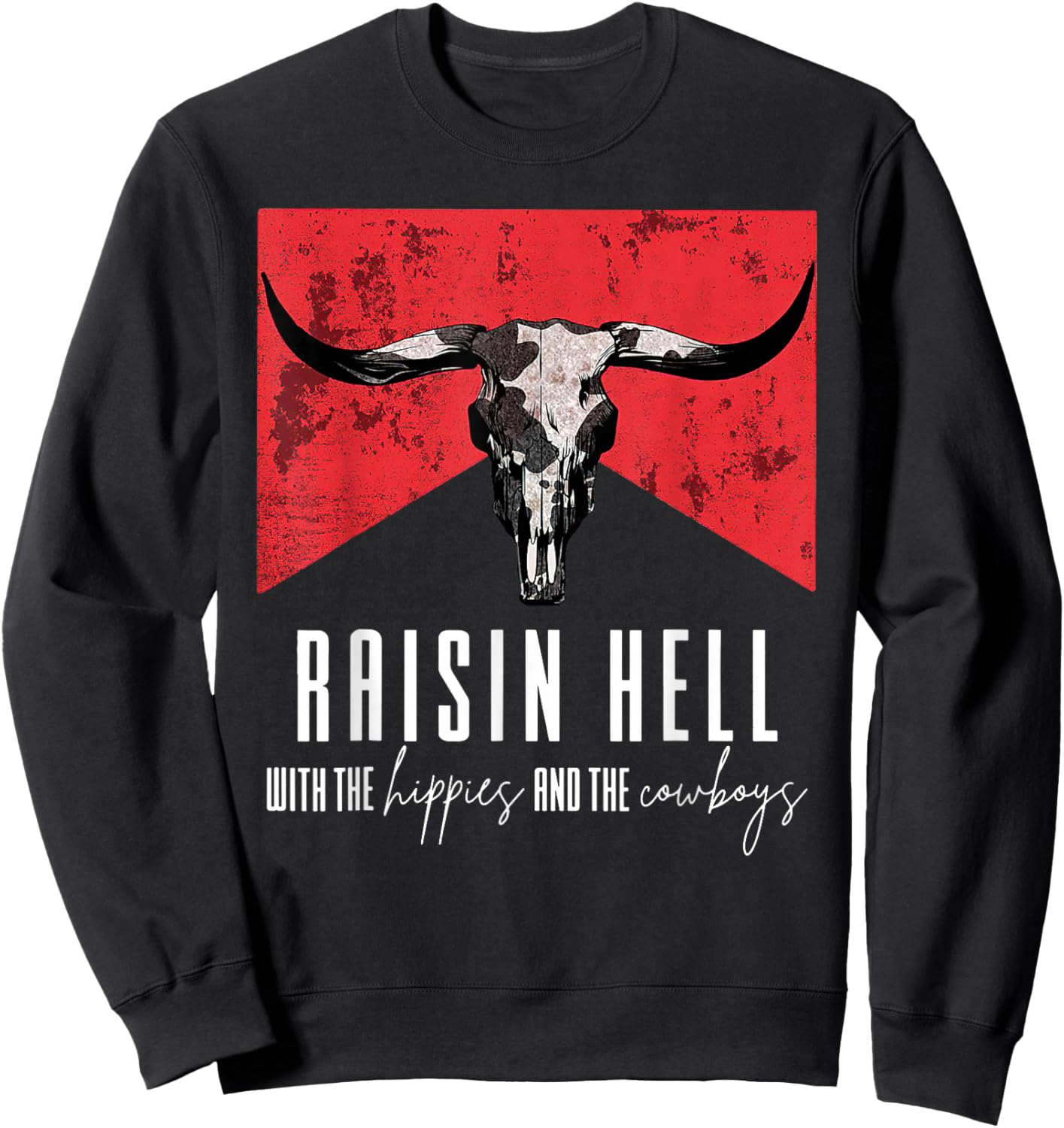 Raising-Hell With The Hippies And Cowboys Western Cowhide Sweatshirt - Sweatshirt | Black