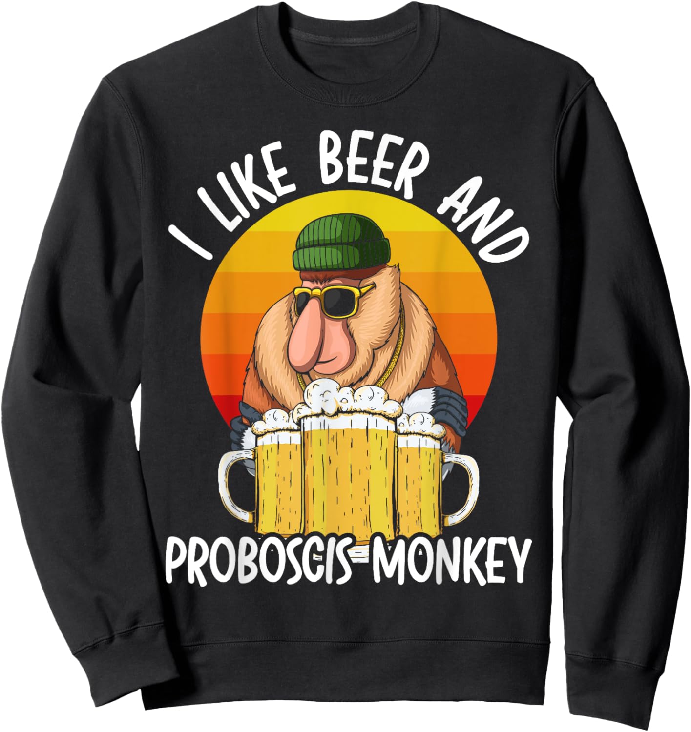 I Like Beer And Proboscis Monkey Wildlife Animal Zookeeper Sweatshirt - Sweatshirt | Black