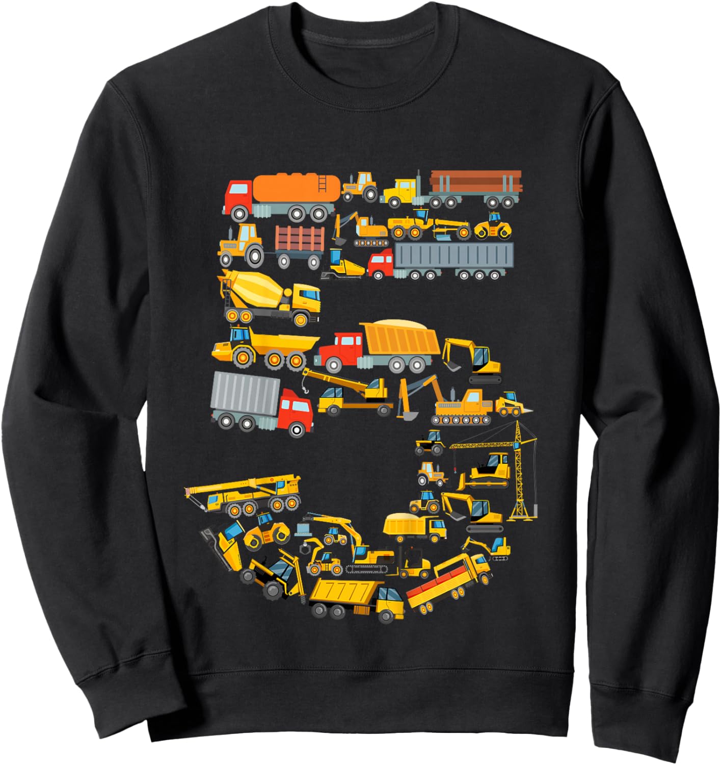 5th Birthday Boy Construction Excavator Vehicles 5 Years Sweatshirt - Sweatshirt | Black