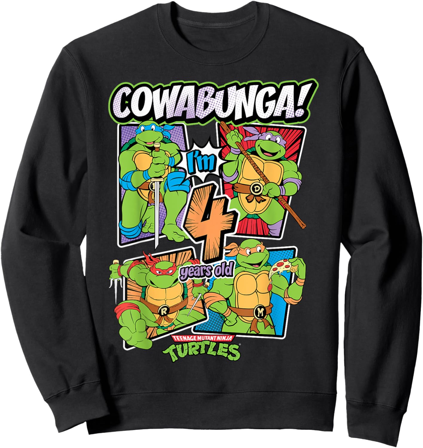 Mademark x Teenage Mutant Ninja Turtles - Cowabunga I'm 4 Years Old Teenage Mutant Ninja Turtles Sweatshirt - Sweatshirt | Black