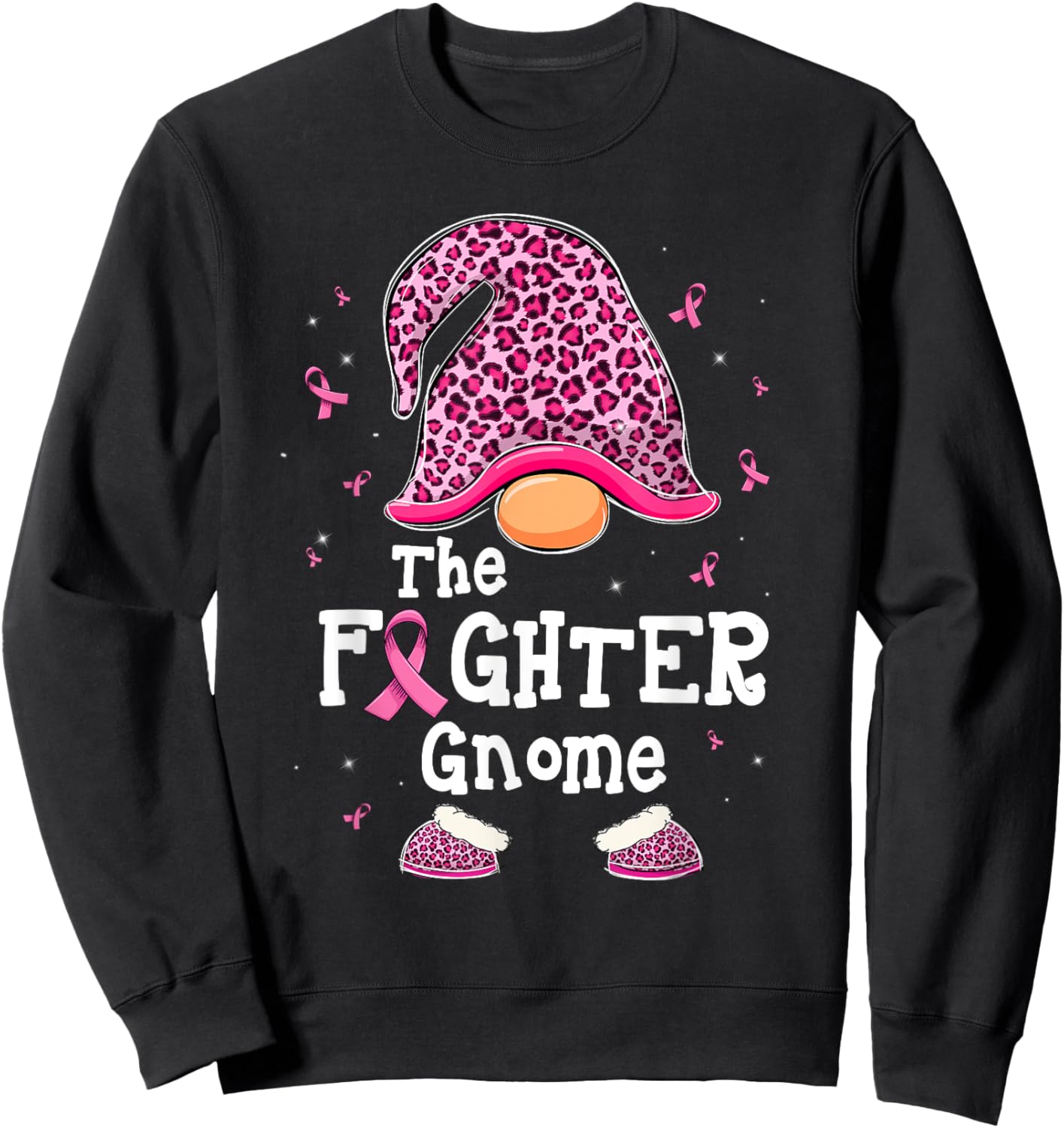 The Fighter Gnome Pink Warrior Breast Cancer Awareness Month Sweatshirt - Sweatshirt | Black