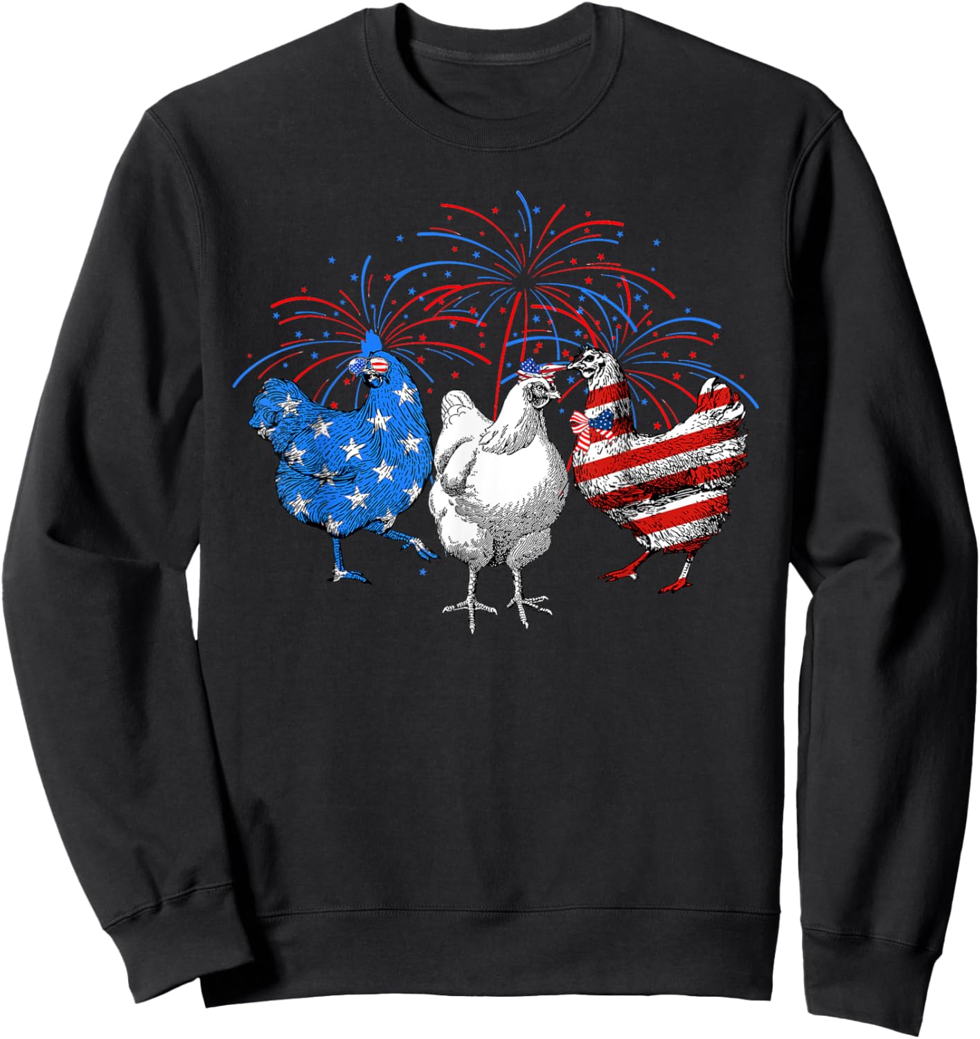 USA Flag Chicken Fireworks Patriotic 4th of July Women Kids Men Sweatshirt - Sweatshirt | Black