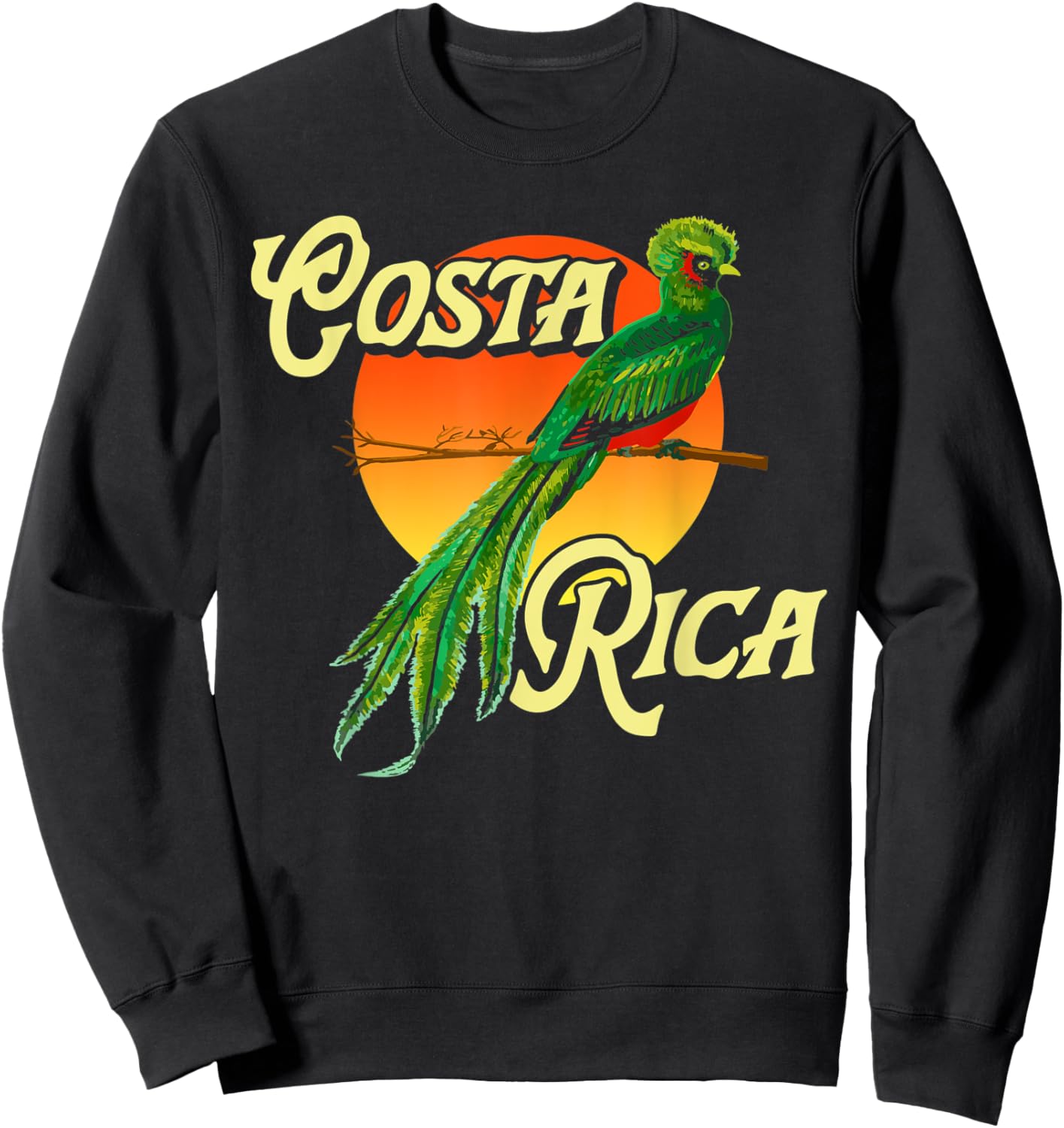 Costa Rica Resplendent Quetzal Bird Nature Sunset Retro Sweatshirt - Sweatshirt | Black